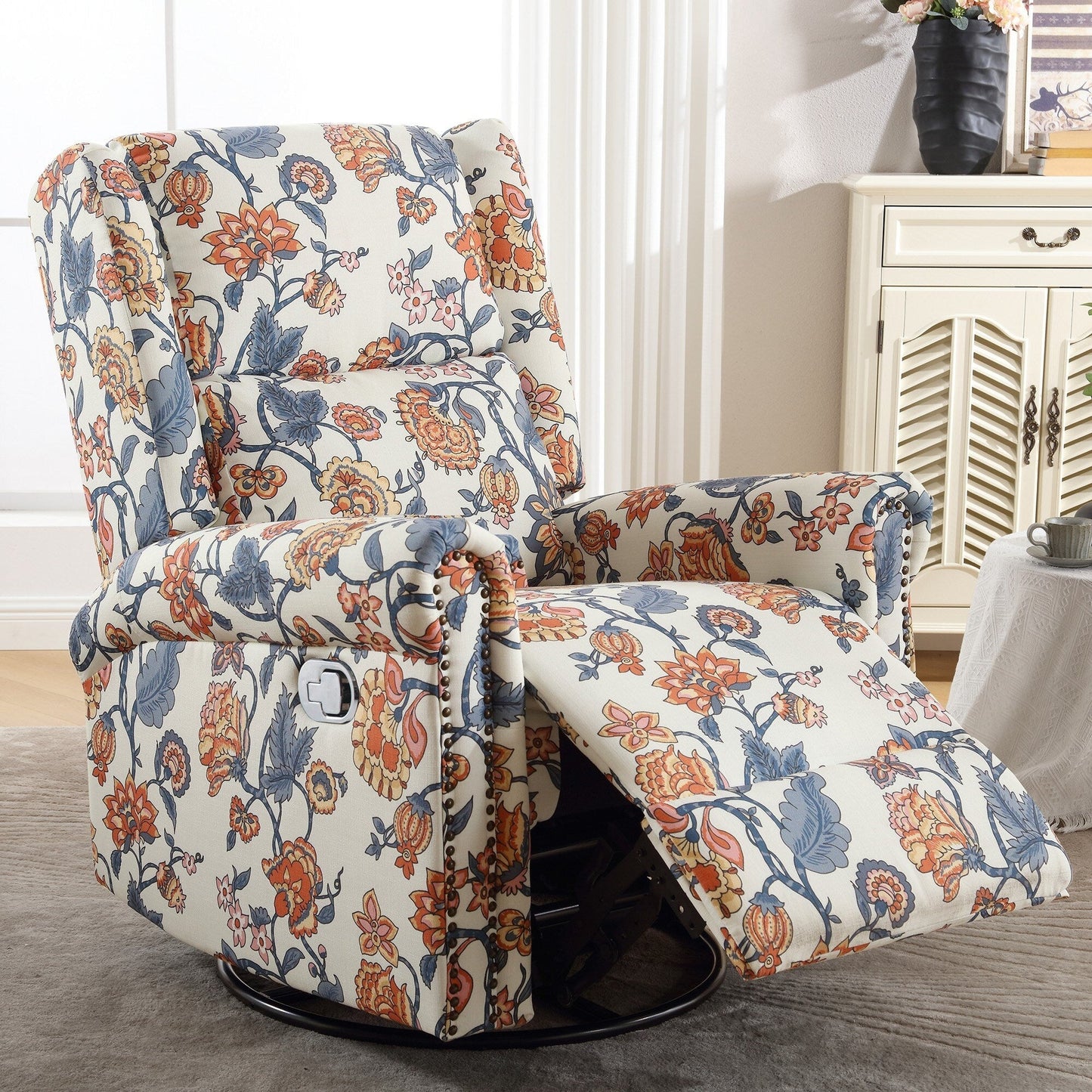 HOMYKA Floral Manual Recliner Swivel Rocking Chair Glider Set of 2