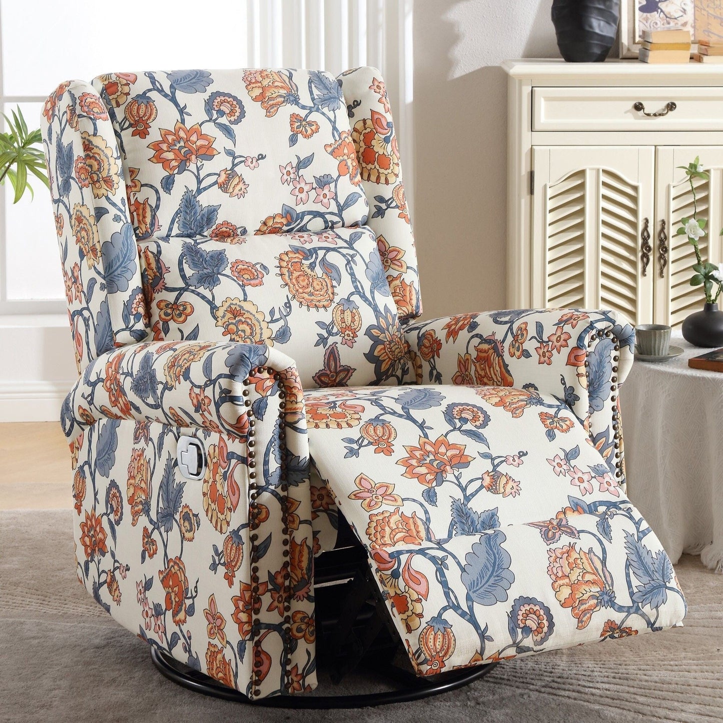 HOMYKA Floral Manual Recliner Swivel Rocking Chair Upholstered Glider