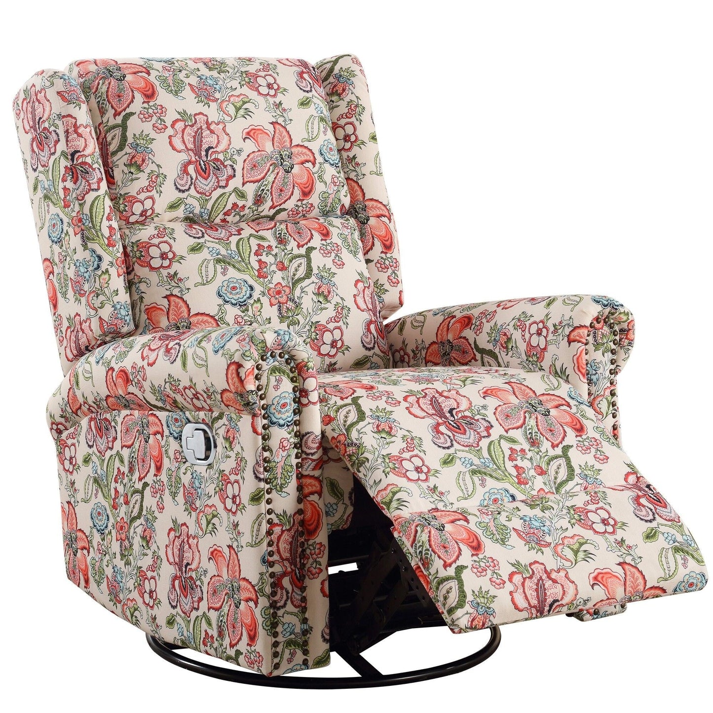 HOMYKA Floral Manual Recliner Swivel Rocking Chair Upholstered Glider