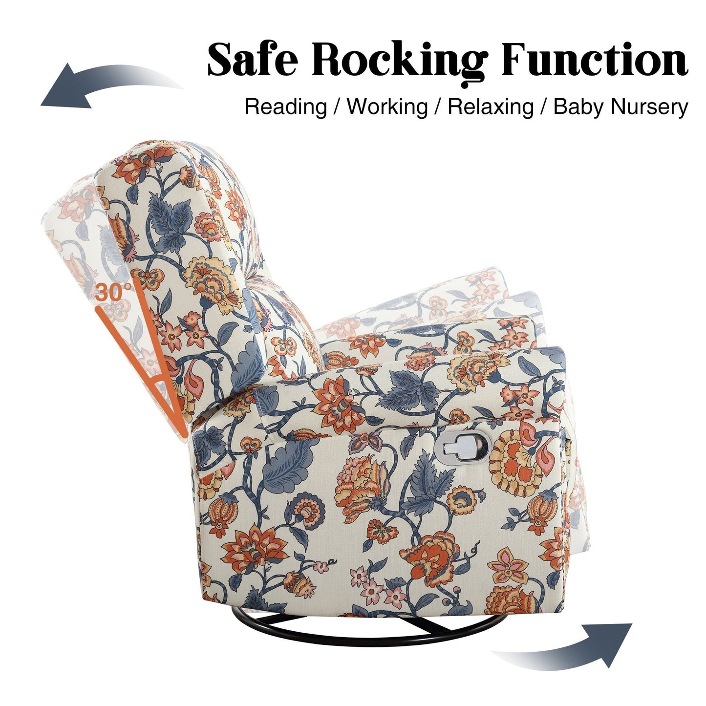 HOMYKA Floral Manual Recliner Swivel Rocking Chair Upholstered Glider