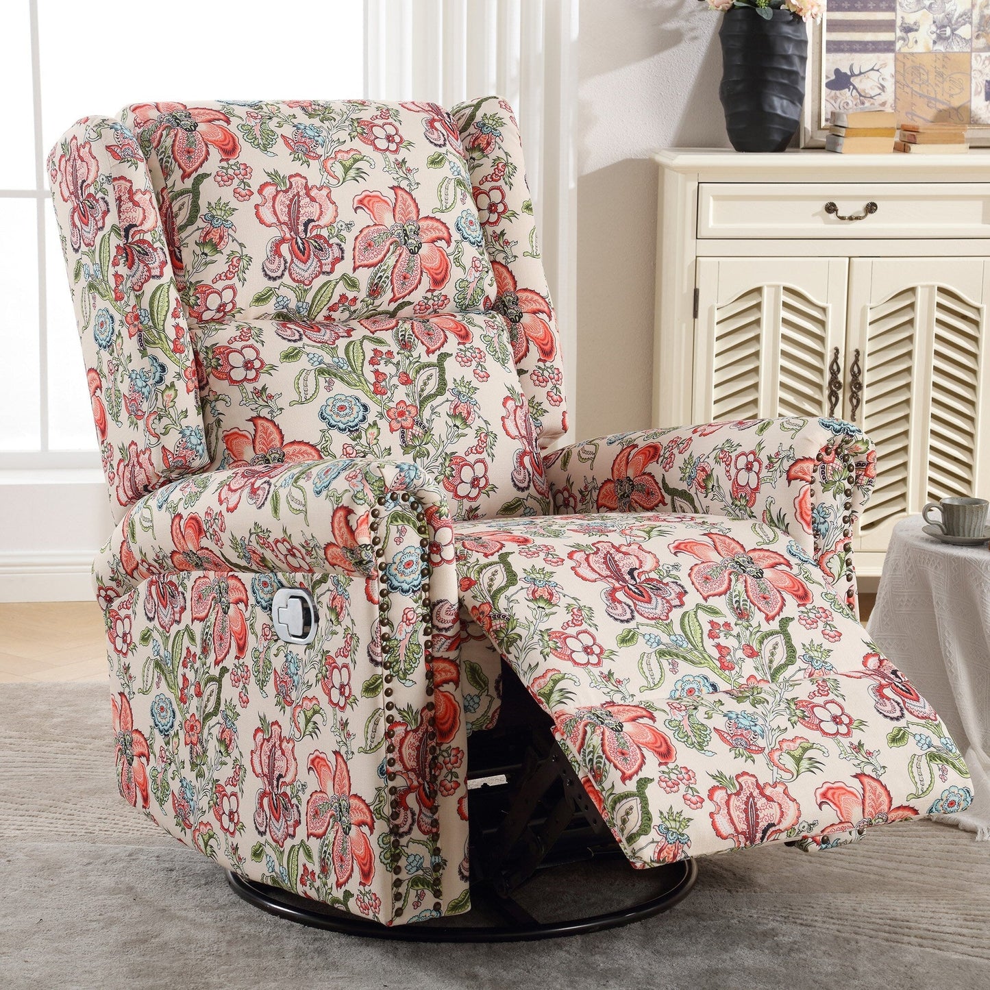 HOMYKA Floral Manual Recliner Swivel Rocking Chair Upholstered Glider