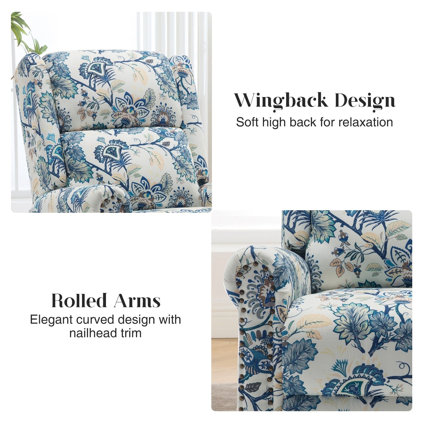 HOMYKA Floral Manual Recliner Swivel Rocking Chair Upholstered Glider