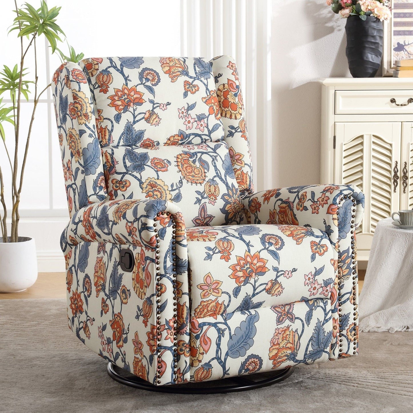 HOMYKA Floral Manual Recliner Swivel Rocking Chair Upholstered Glider