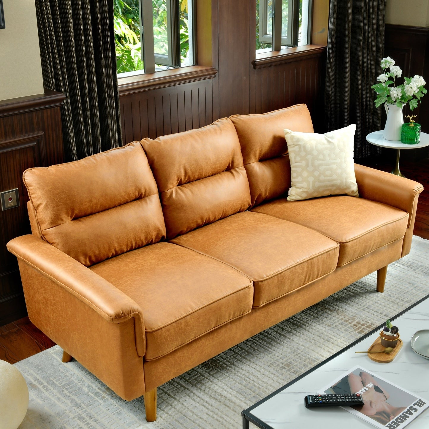 HOOOWOOO Living Room Furniture 71 Modern Upholstered Fabric 3-Seater Sofa