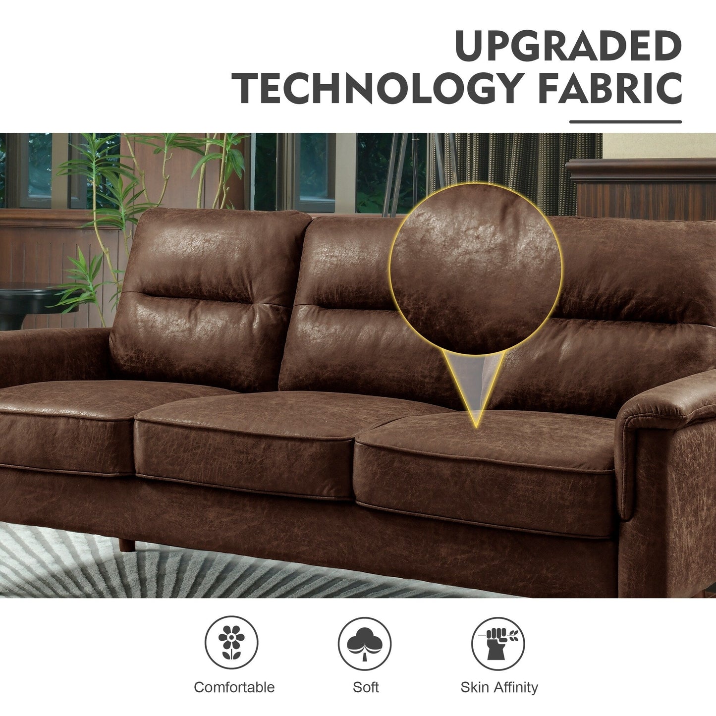 HOOOWOOO Living Room Furniture 71 Modern Upholstered Fabric 3-Seater Sofa
