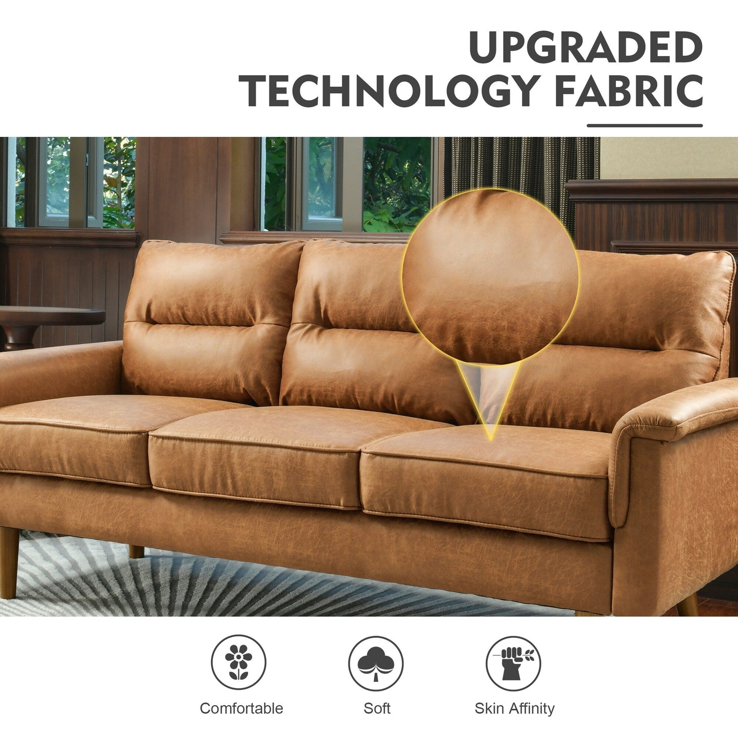 HOOOWOOO Living Room Furniture 71 Modern Upholstered Fabric 3-Seater Sofa