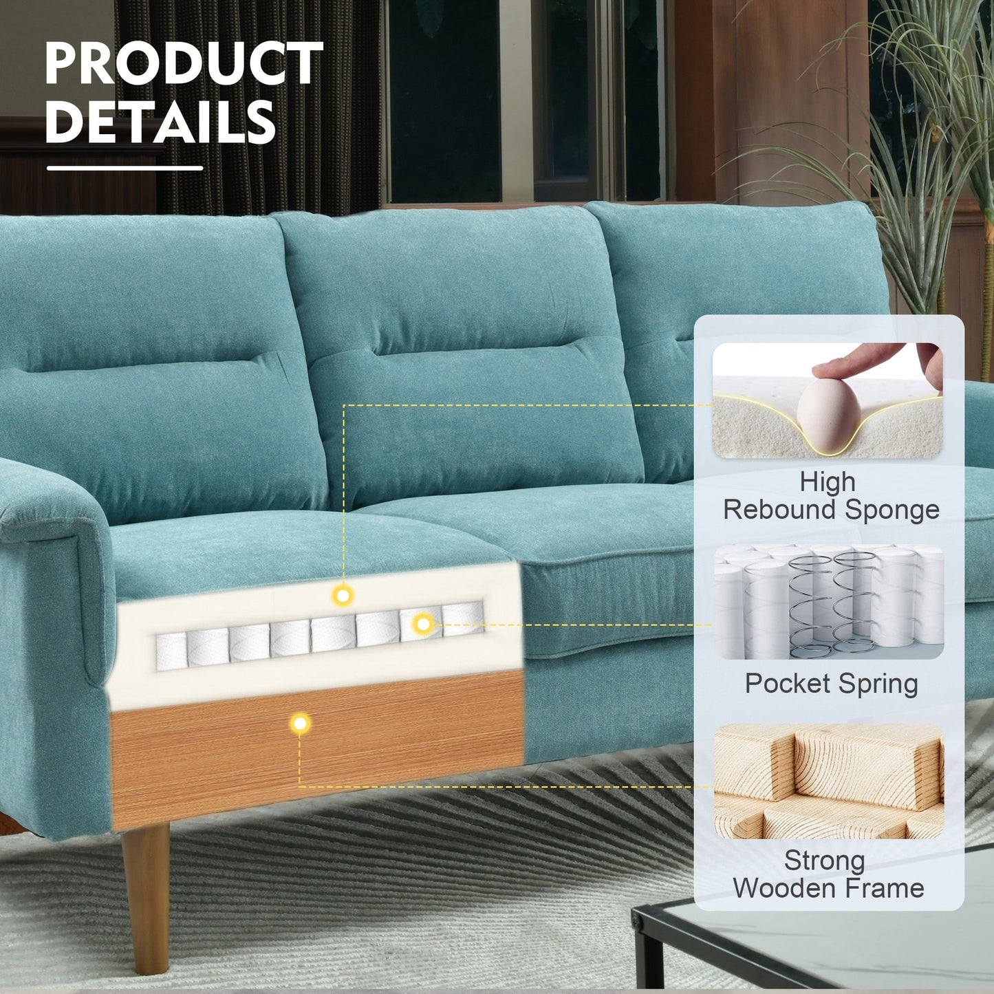 HOOOWOOO Living Room Furniture 71 Modern Upholstered Fabric 3-Seater Sofa