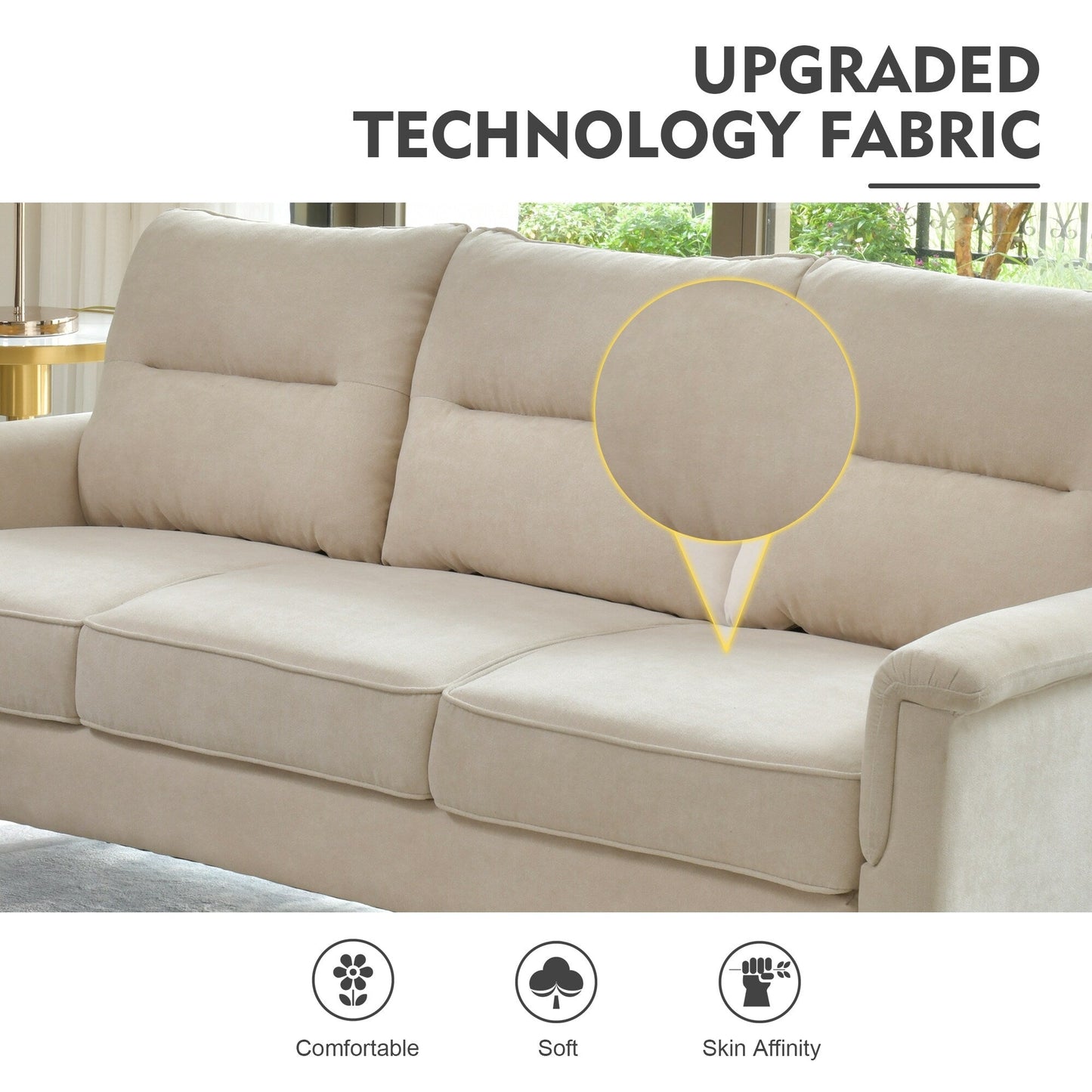 HOOOWOOO Living Room Furniture 71 Modern Upholstered Fabric 3-Seater Sofa