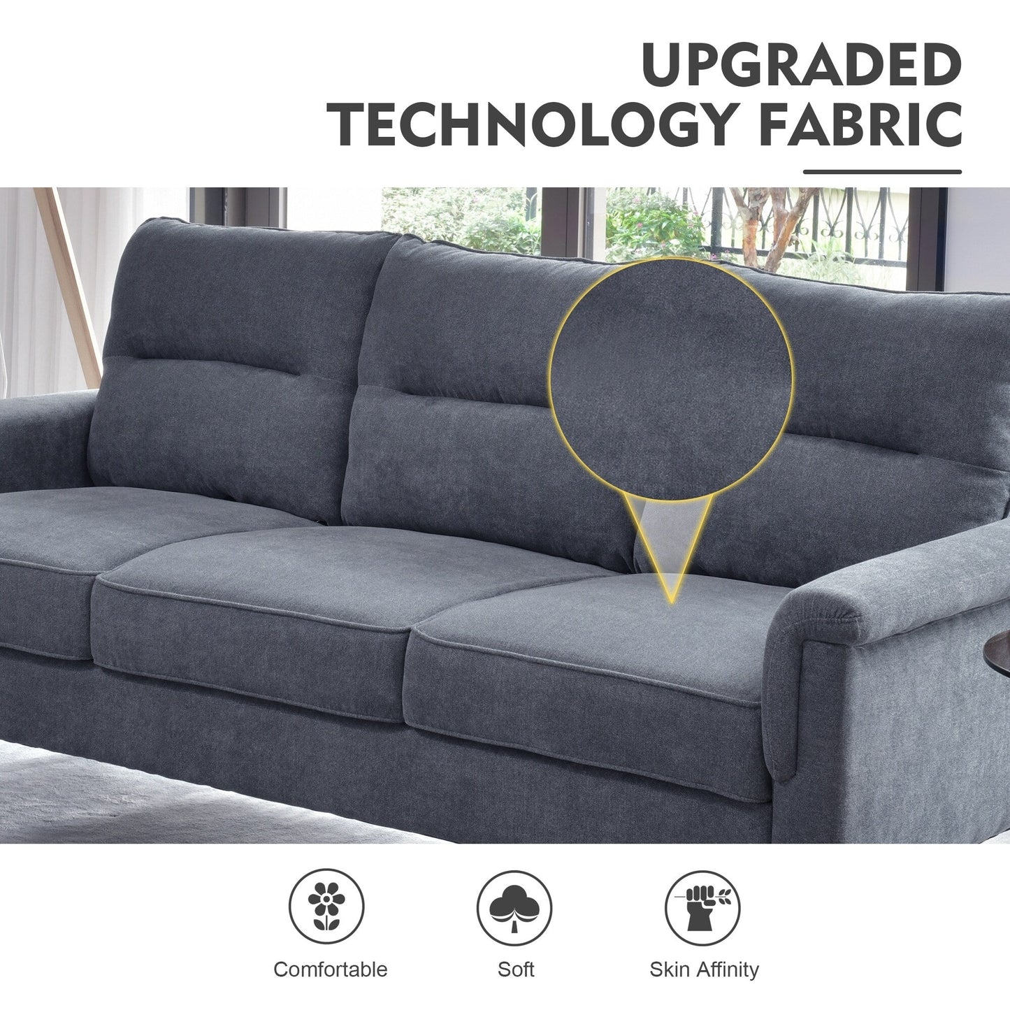 HOOOWOOO Living Room Furniture 71 Modern Upholstered Fabric 3-Seater Sofa