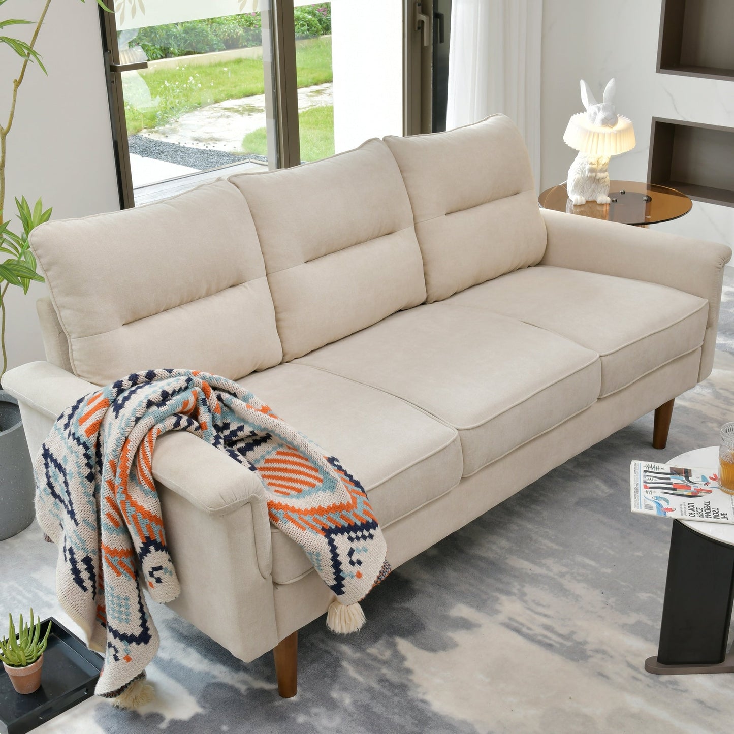 HOOOWOOO Living Room Furniture 71 Modern Upholstered Fabric 3-Seater Sofa