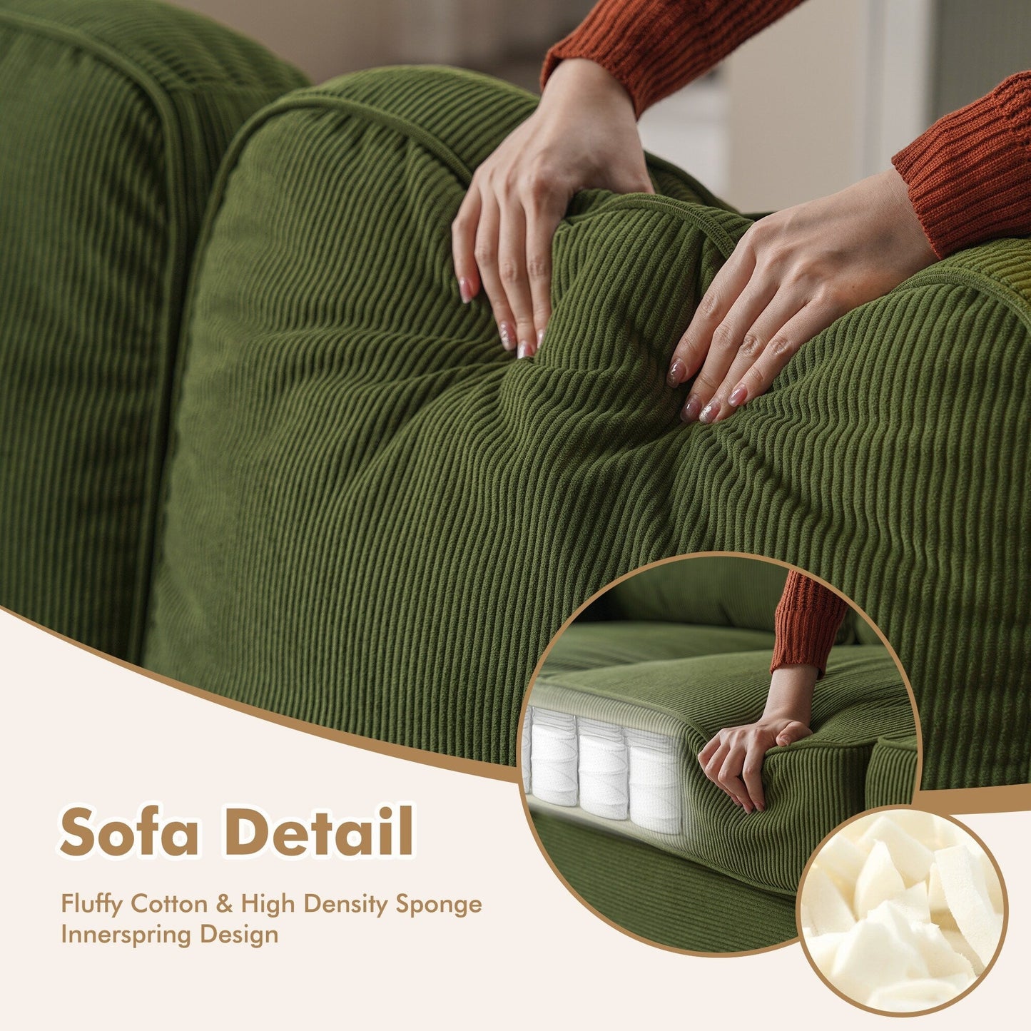 HOOOWOOO Living Room Furniture Modern Corduroy Upholstered Sofa Couch