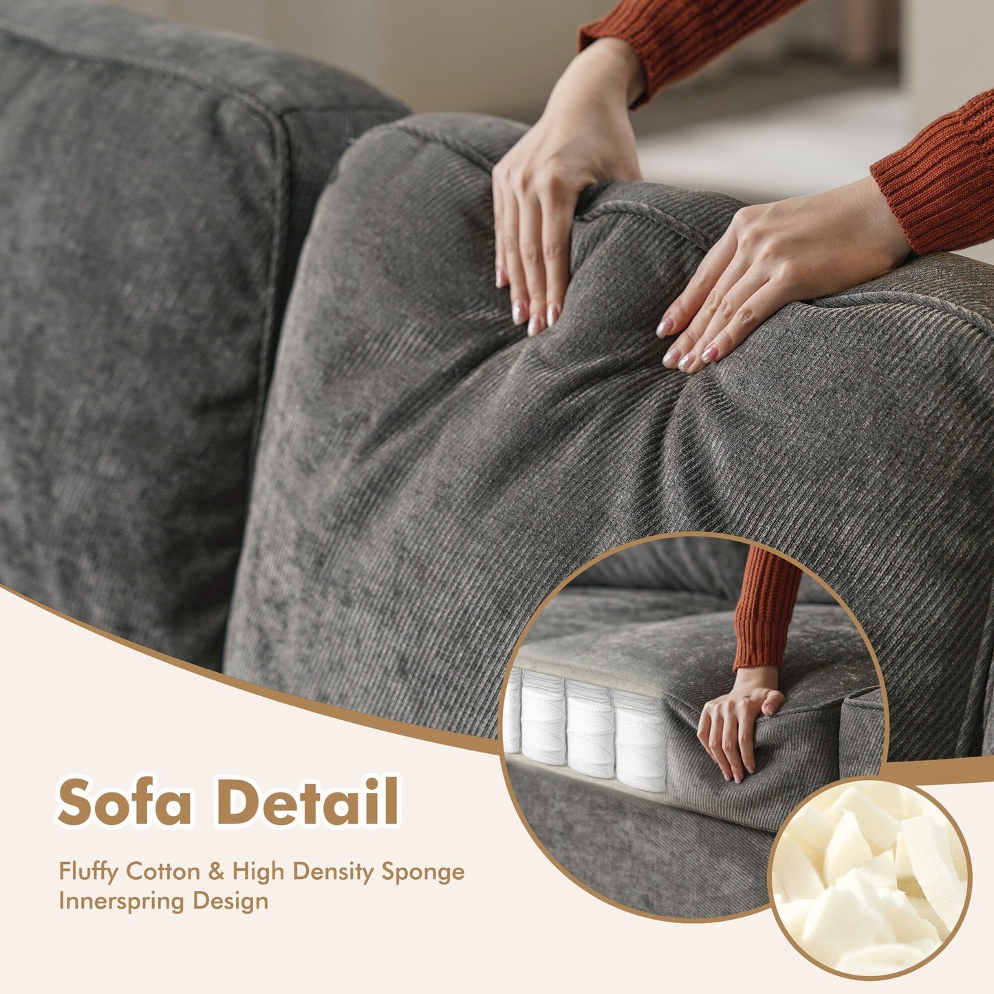 HOOOWOOO Living Room Furniture Modern Corduroy Upholstered Sofa Couch