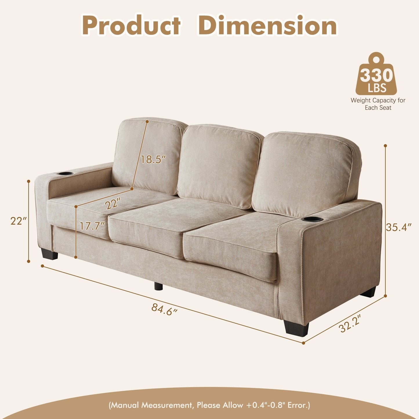 HOOOWOOO Living Room Furniture Modern Corduroy Upholstered Sofa Couch