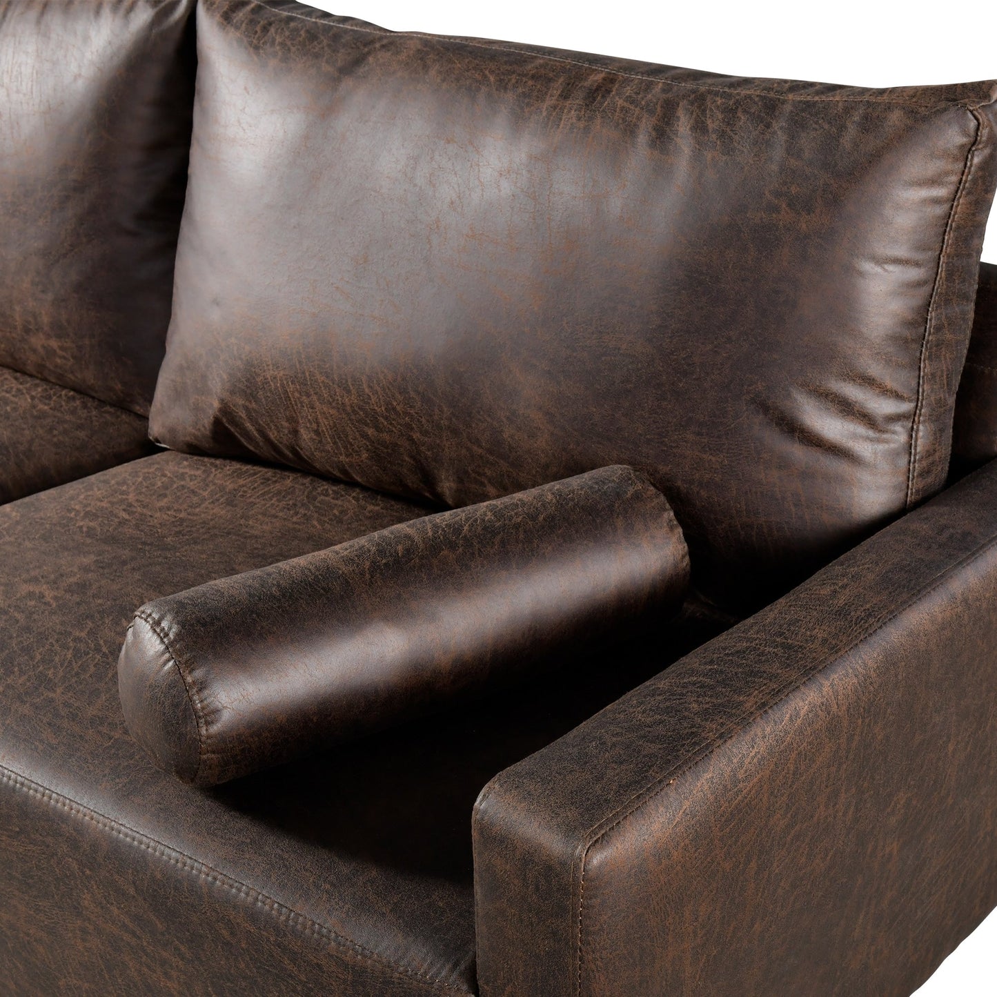 HOOOWOOO Mid-Century Modern Upholstered Sofa Couch with Rolled Pillows