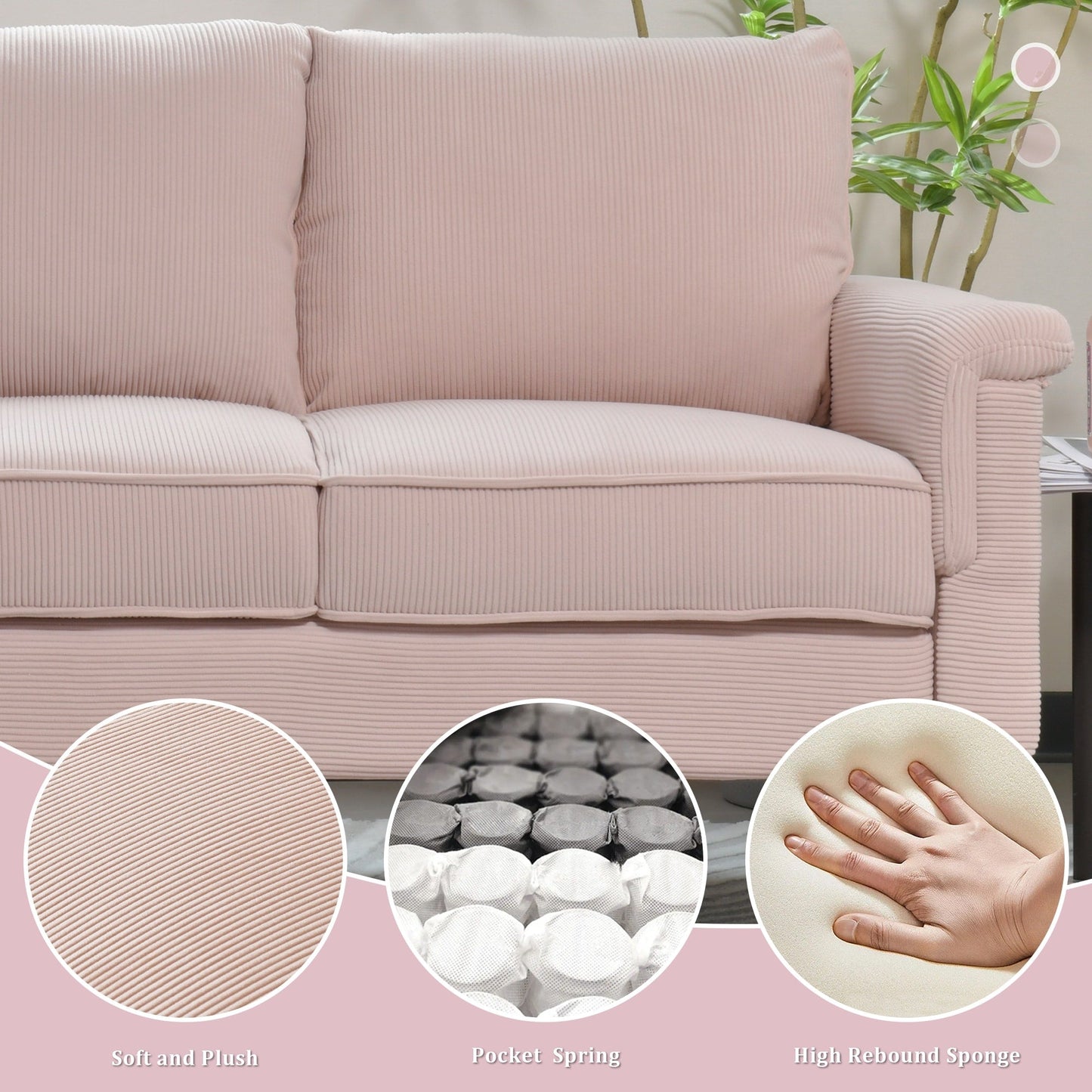 HOOOWOOO Modern 3 Seater Polyester Fabric Sofa Couch with Wide Armrest