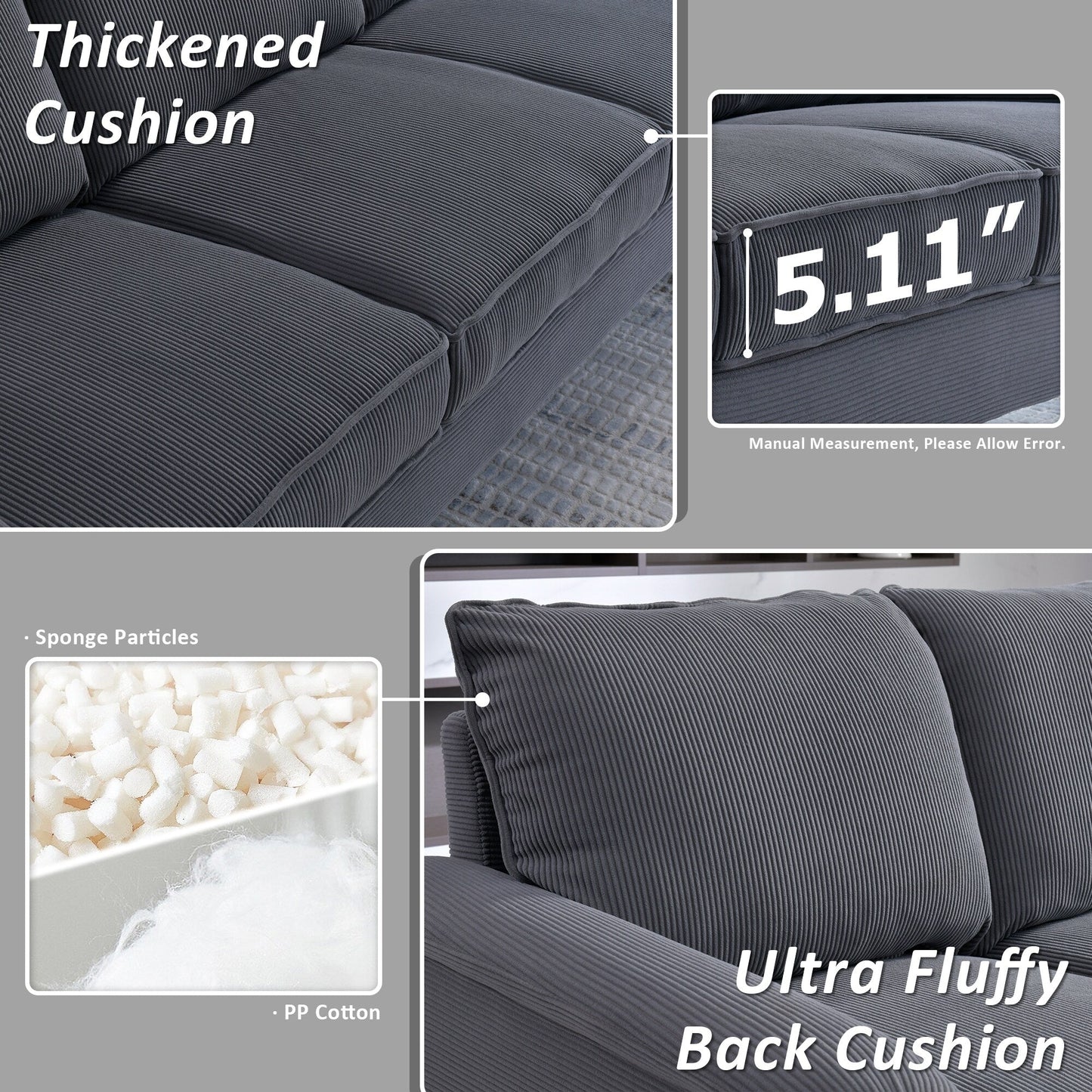 HOOOWOOO Modern 3 Seater Polyester Fabric Sofa Couch with Wide Armrest