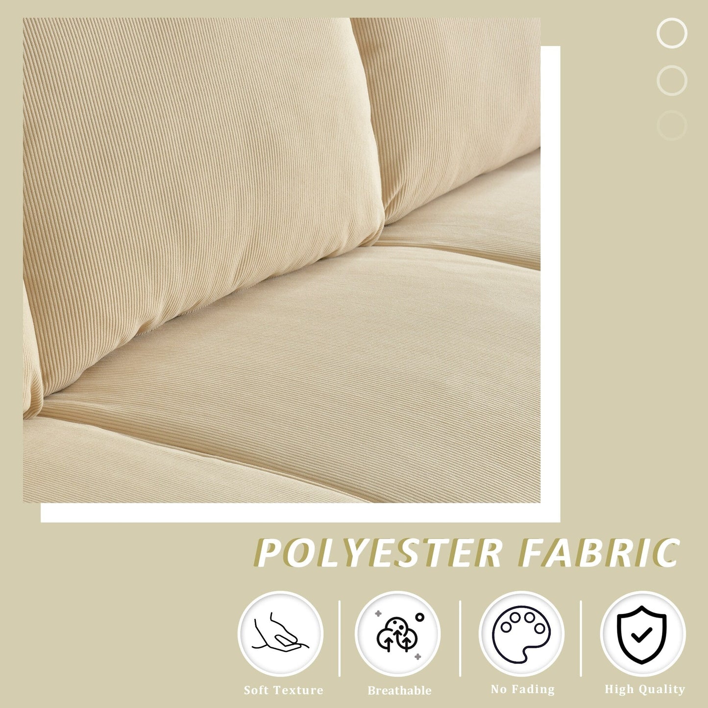 HOOOWOOO Modern 3 Seater Polyester Fabric Sofa Couch with Wide Armrest