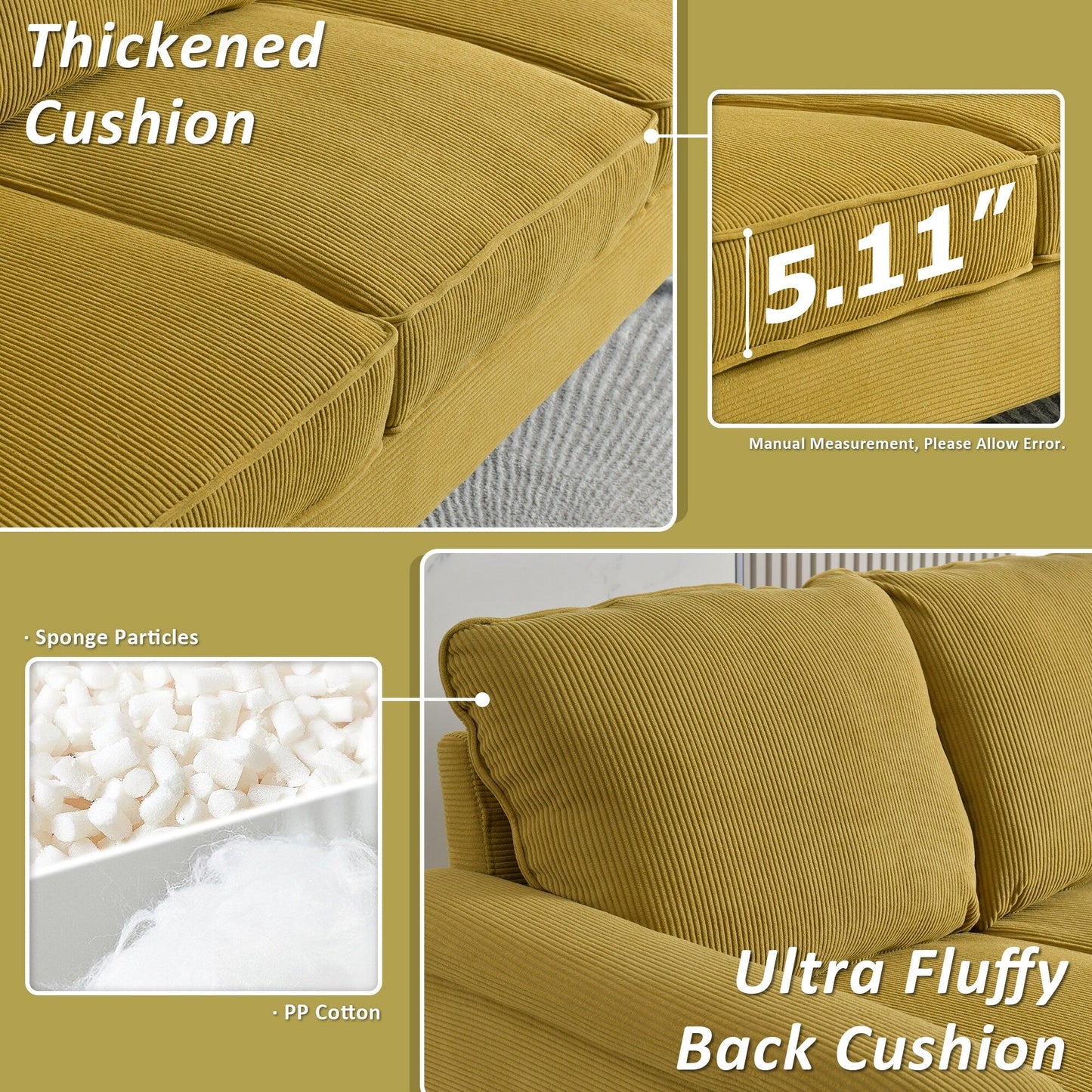 HOOOWOOO Modern 3 Seater Polyester Fabric Sofa Couch with Wide Armrest