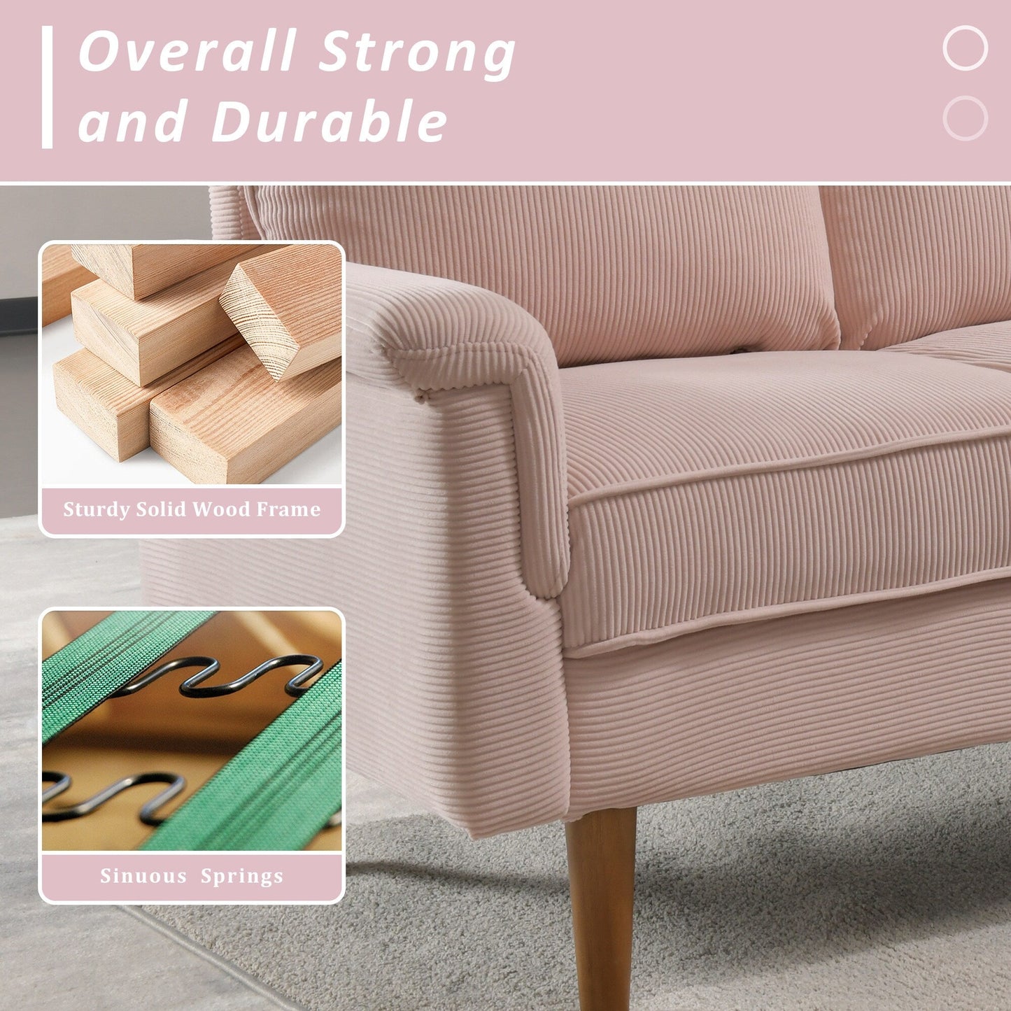 HOOOWOOO Modern 3 Seater Polyester Fabric Sofa Couch with Wide Armrest