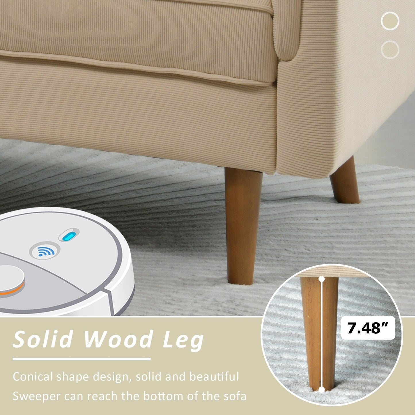 HOOOWOOO Modern 3 Seater Polyester Fabric Sofa Couch with Wide Armrest