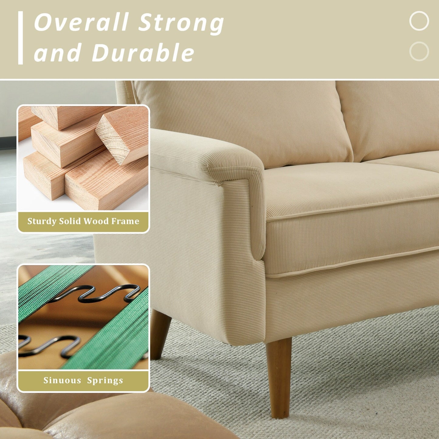 HOOOWOOO Modern 3 Seater Polyester Fabric Sofa Couch with Wide Armrest