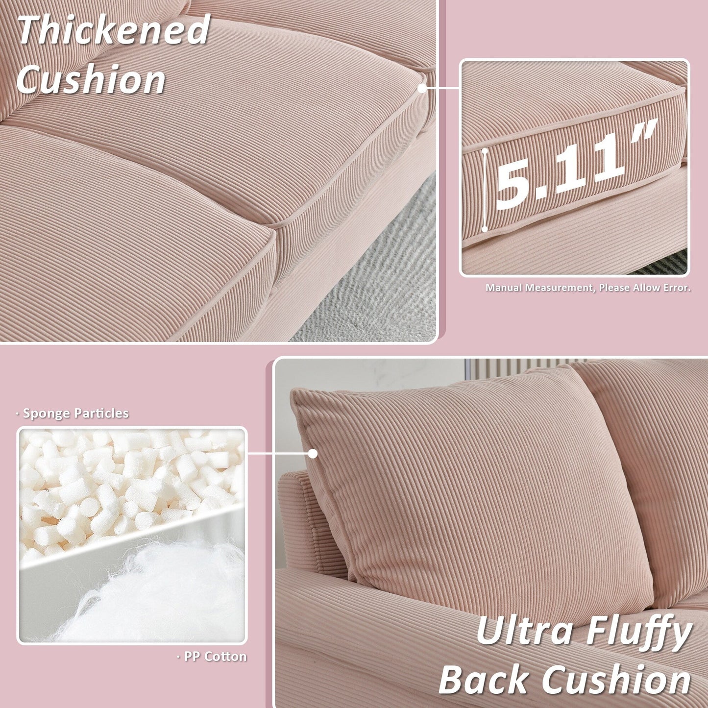 HOOOWOOO Modern 3 Seater Polyester Fabric Sofa Couch with Wide Armrest