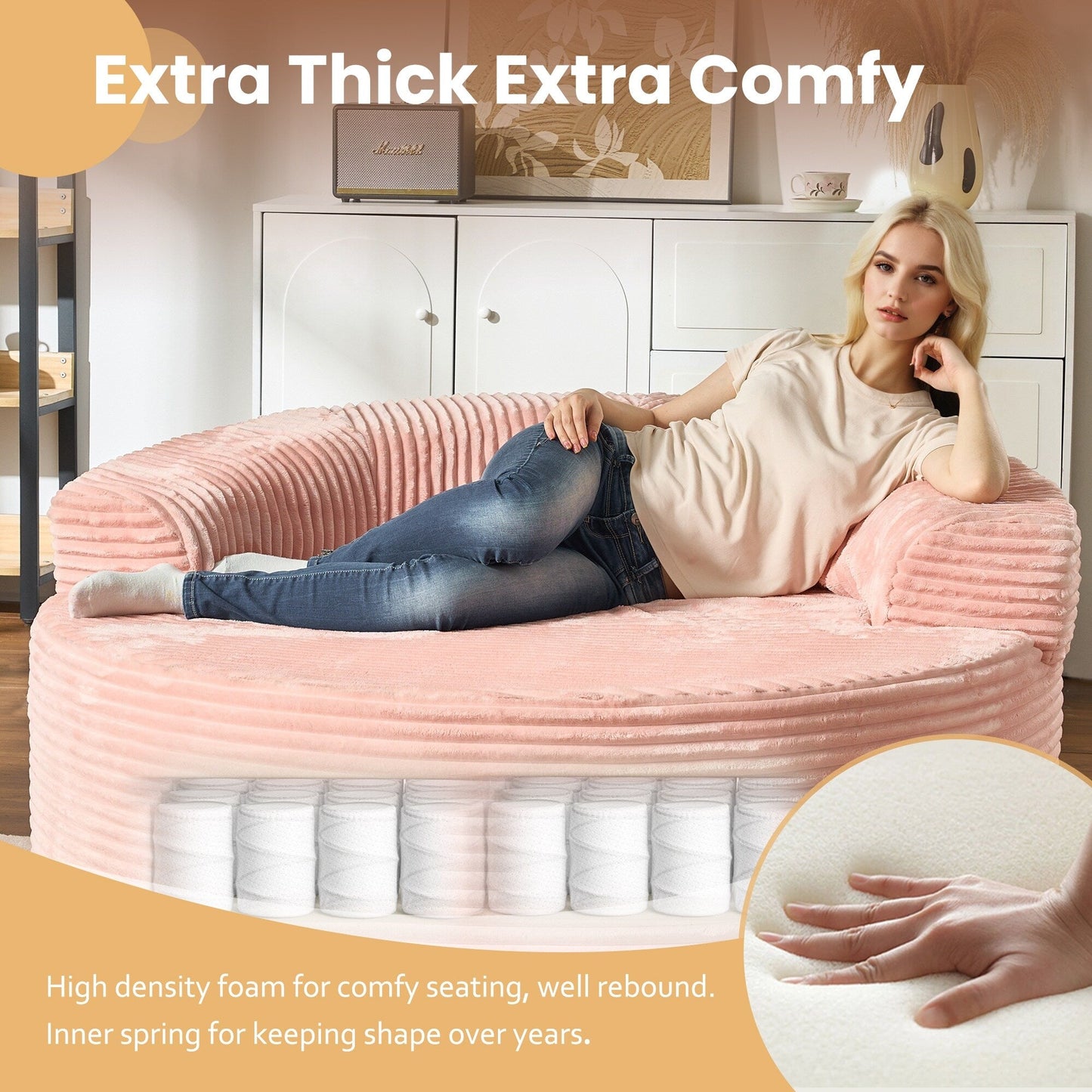 HOOOWOOO Modern Corduroy Fabric Floor Sofa