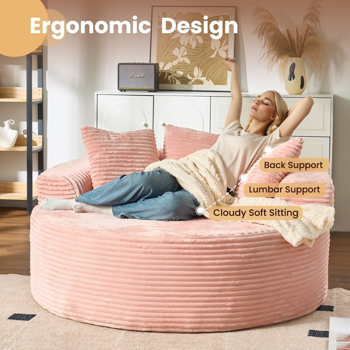 HOOOWOOO Modern Corduroy Fabric Floor Sofa