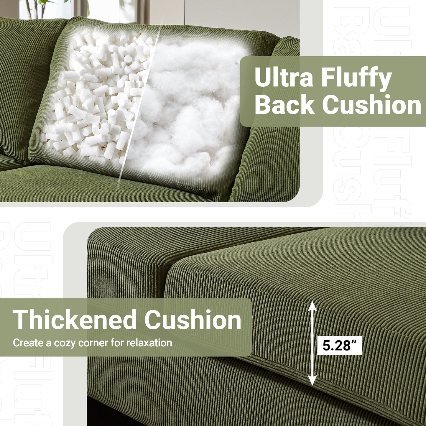 HOOOWOOO Modern Polyester Convertible Chaise Sofa with Metal Legs for Living Room