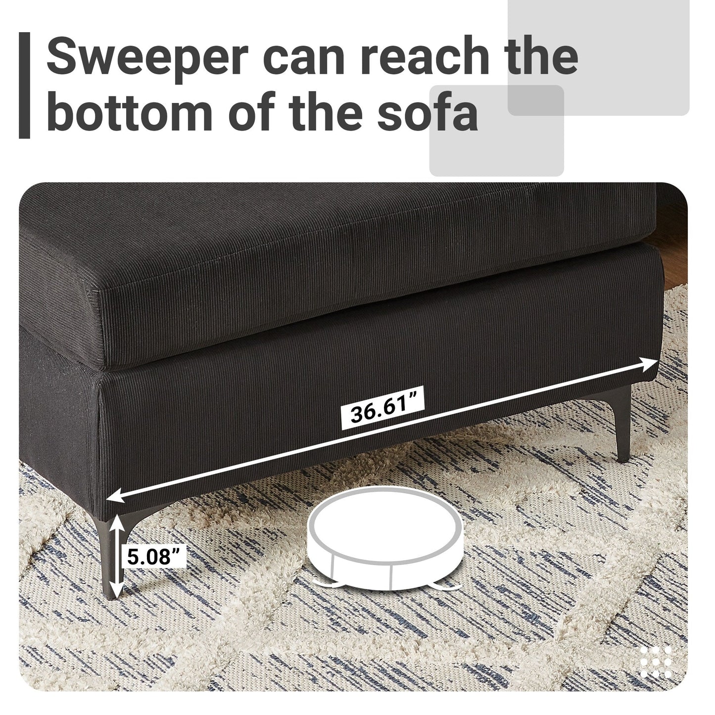 HOOOWOOO Modern Polyester Convertible Chaise Sofa with Metal Legs for Living Room
