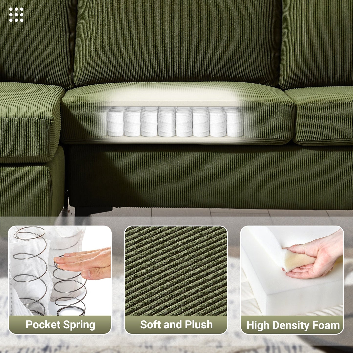 HOOOWOOO Modern Polyester Convertible Chaise Sofa with Metal Legs for Living Room