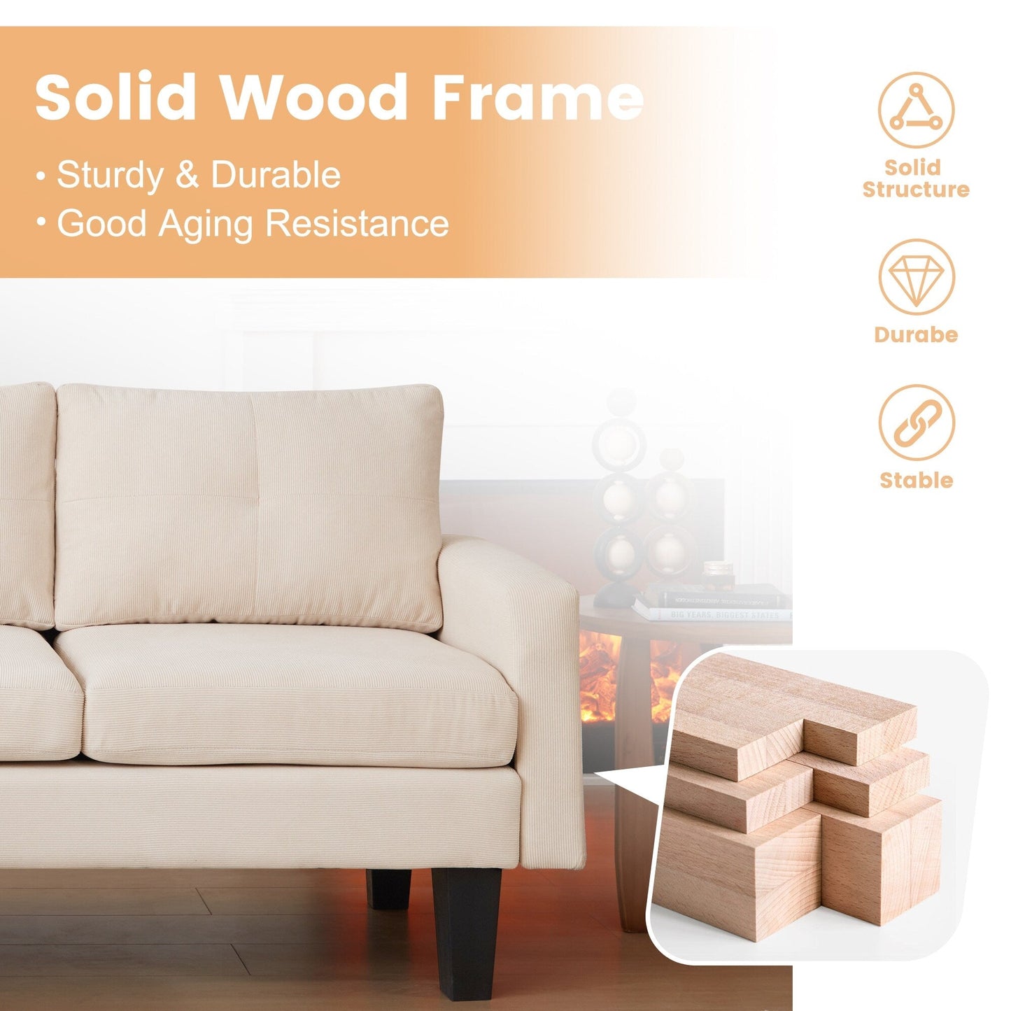 HOOOWOOO Modern L-shaped Corduroy Fabric Chaise Sofa