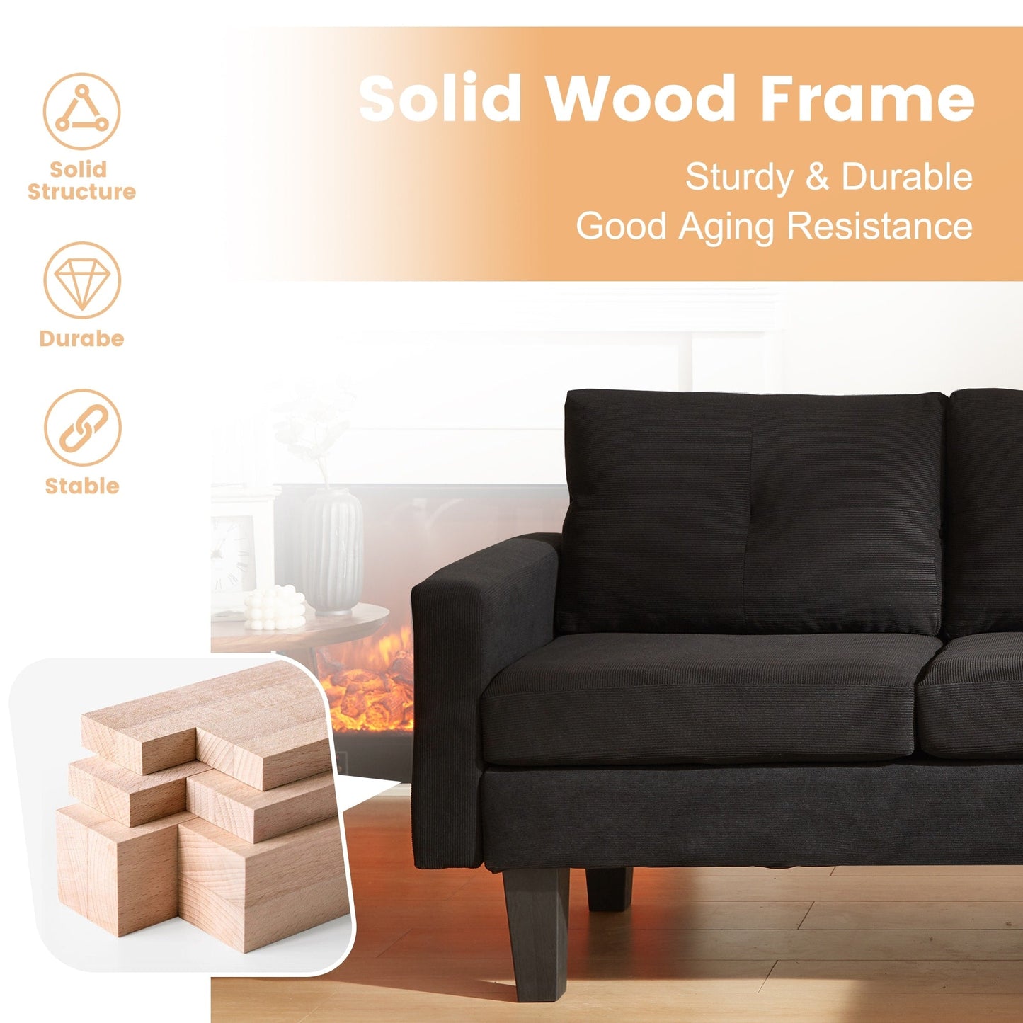 HOOOWOOO Modern L-shaped Corduroy Fabric Chaise Sofa