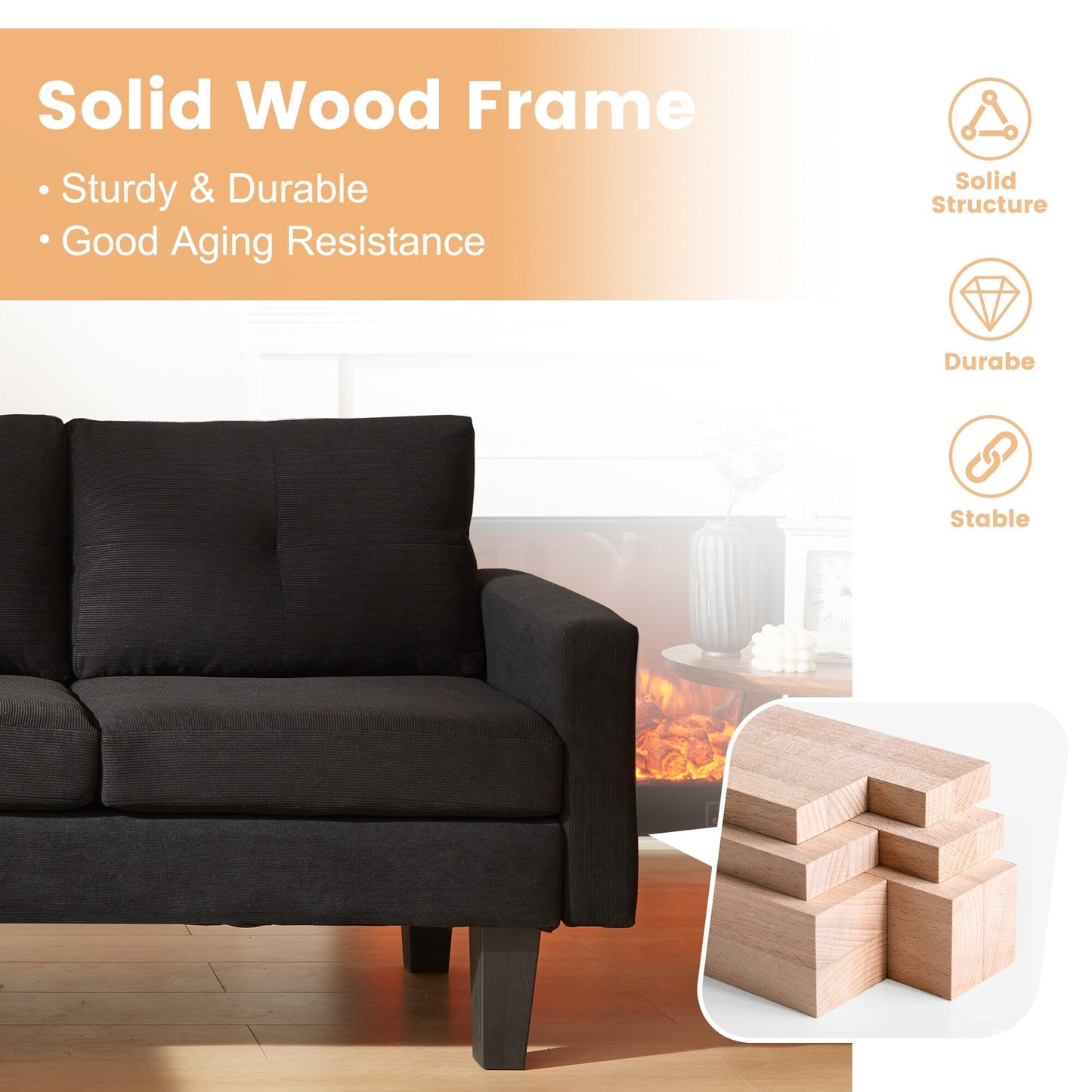 HOOOWOOO Modern L-shaped Corduroy Fabric Chaise Sofa