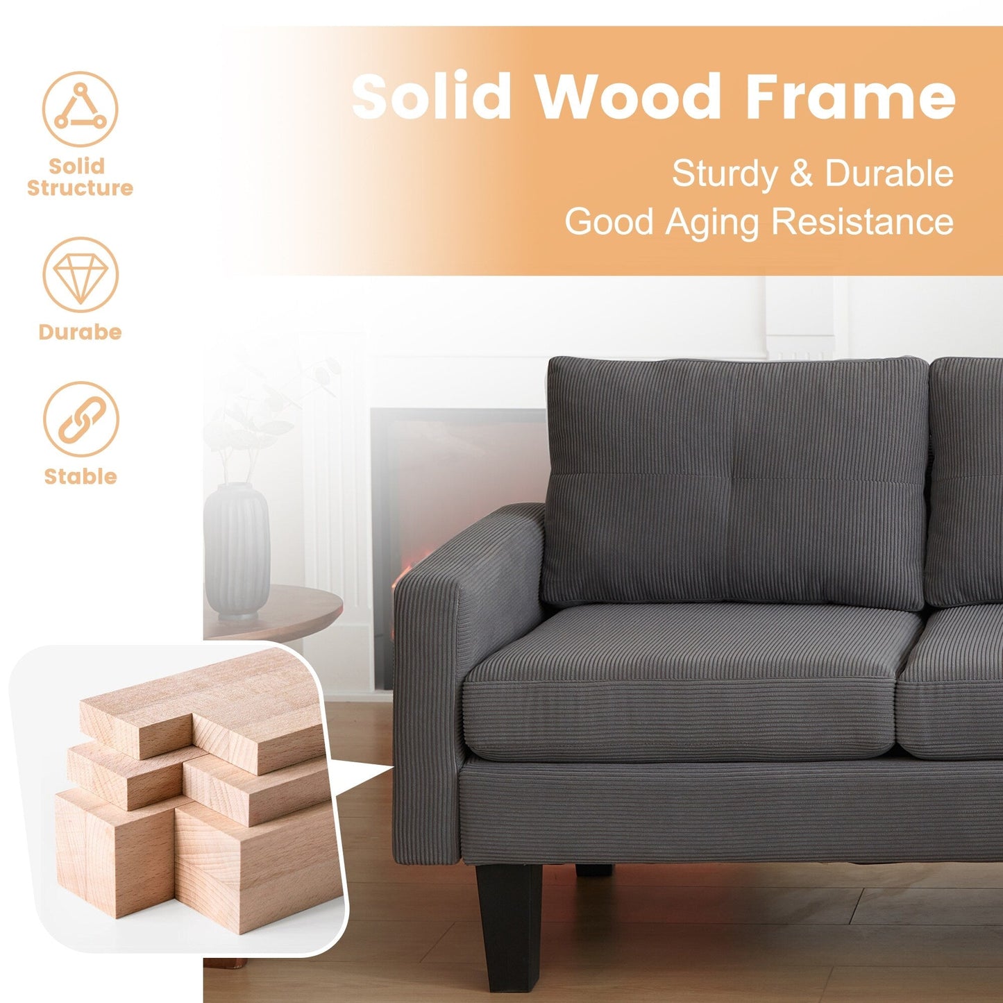 HOOOWOOO Modern L-shaped Corduroy Fabric Chaise Sofa