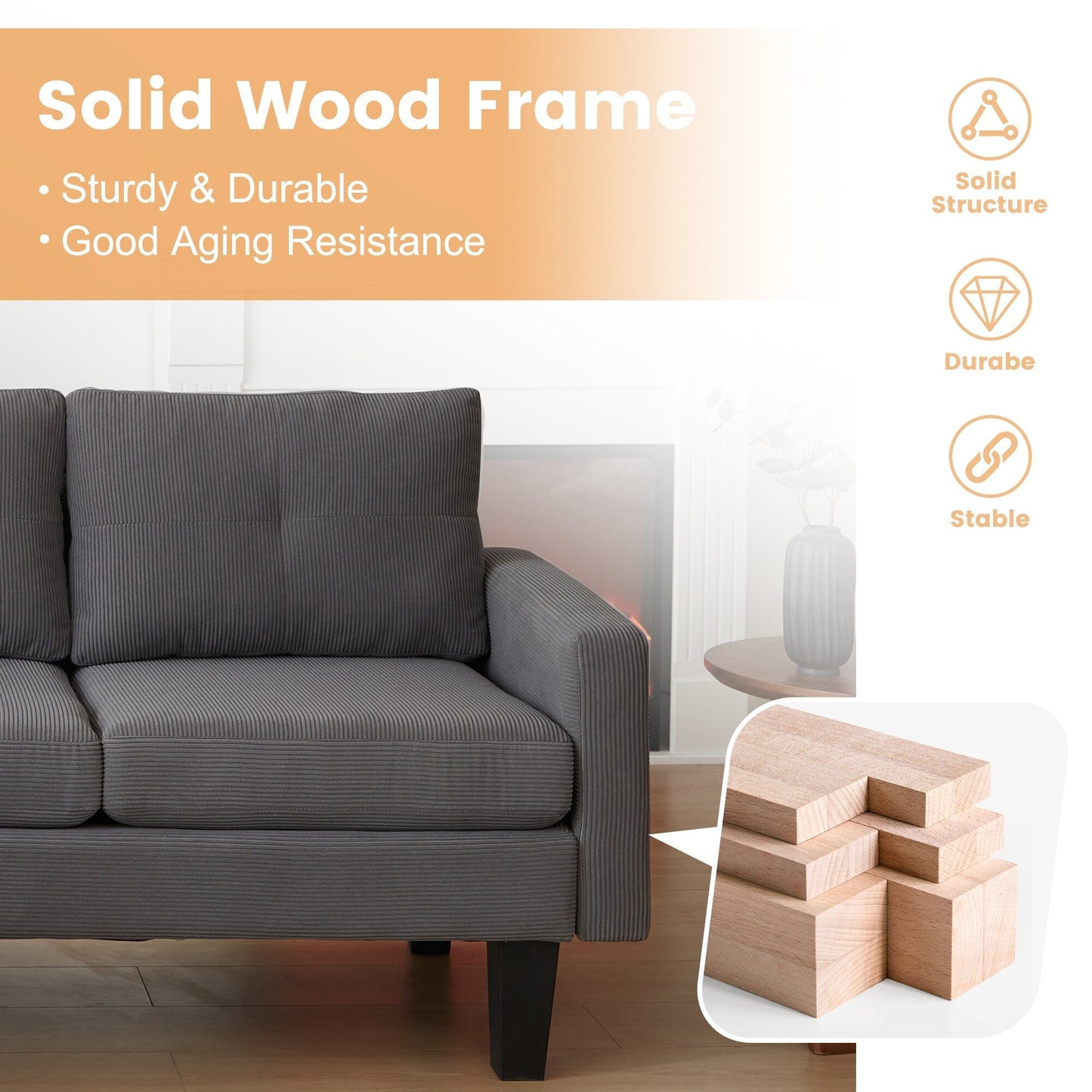 HOOOWOOO Modern L-shaped Corduroy Fabric Chaise Sofa
