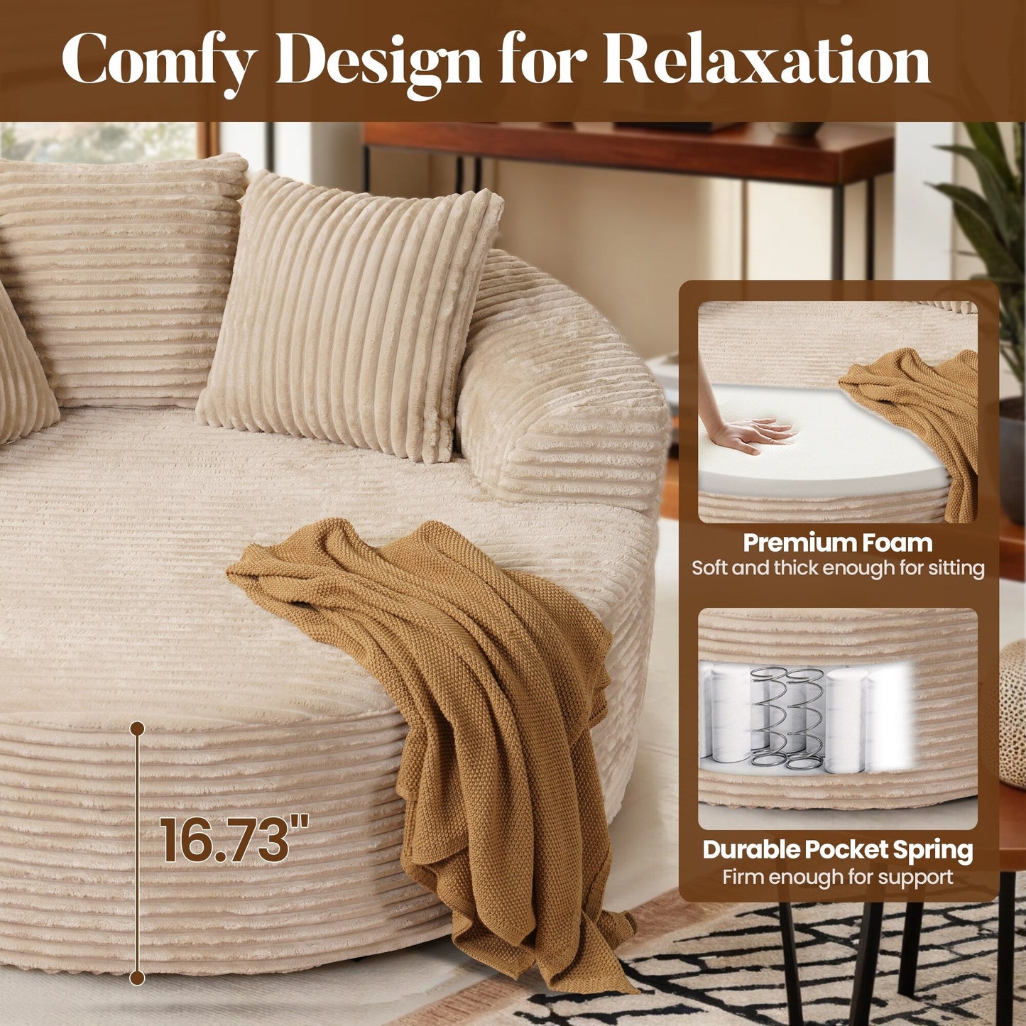 HOOOWOOO Modern Plush Fabric Floor Sofa Couch