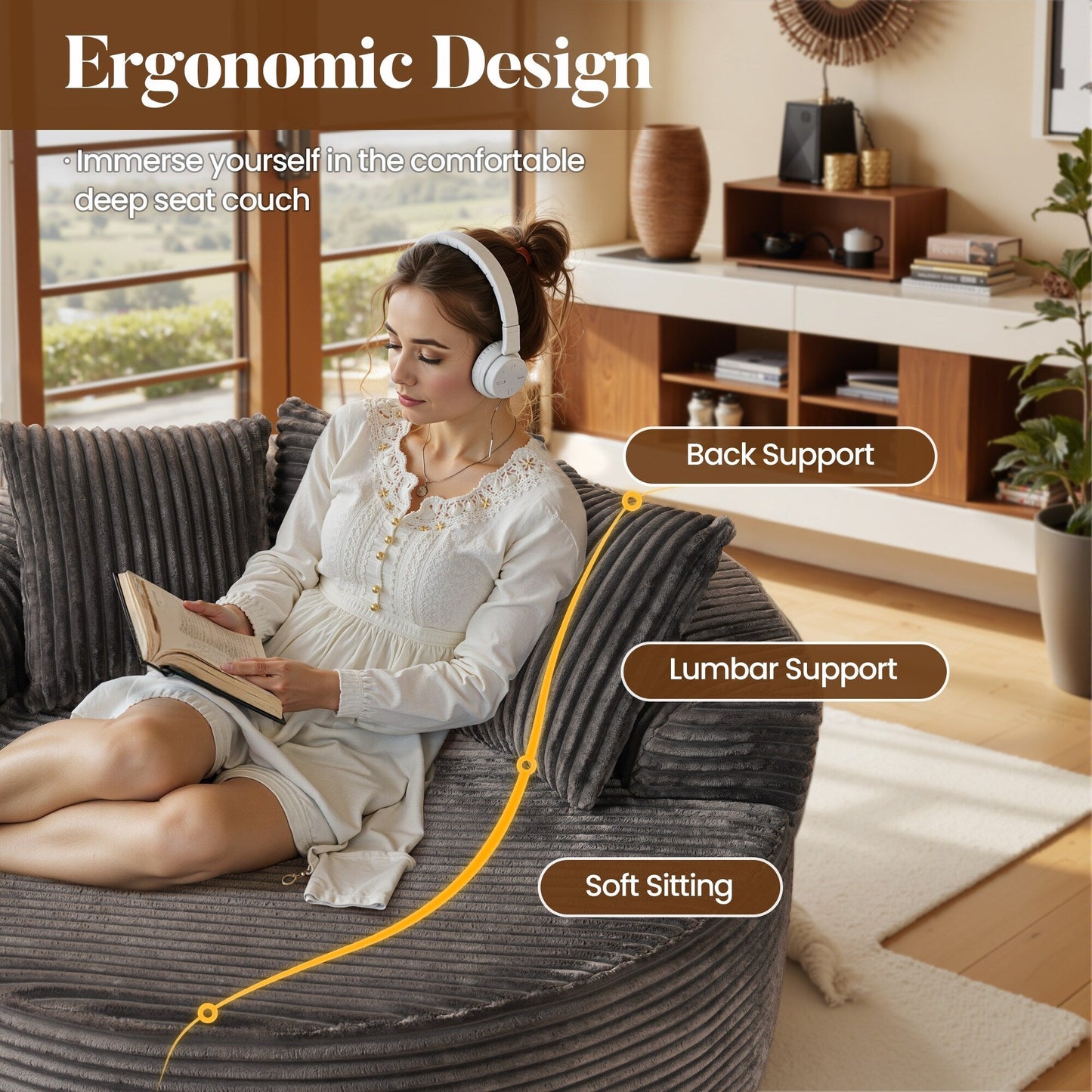 HOOOWOOO Modern Plush Fabric Floor Sofa Couch