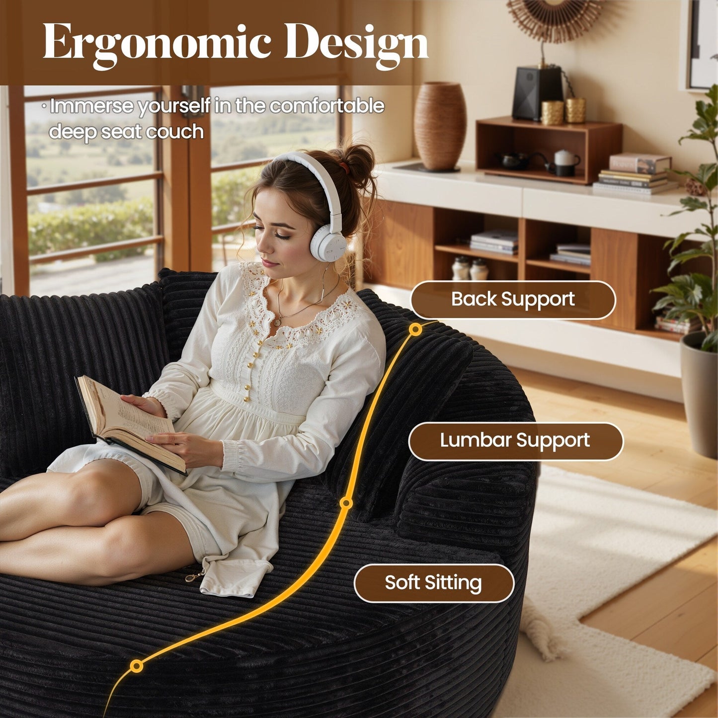 HOOOWOOO Modern Plush Fabric Floor Sofa Couch