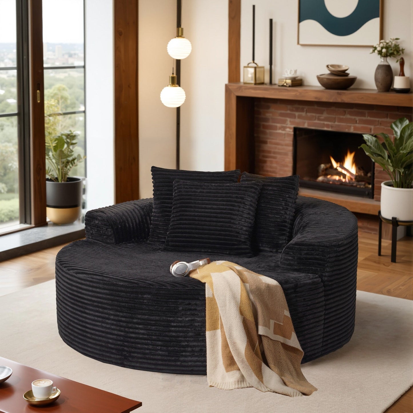 HOOOWOOO Modern Plush Fabric Floor Sofa Couch