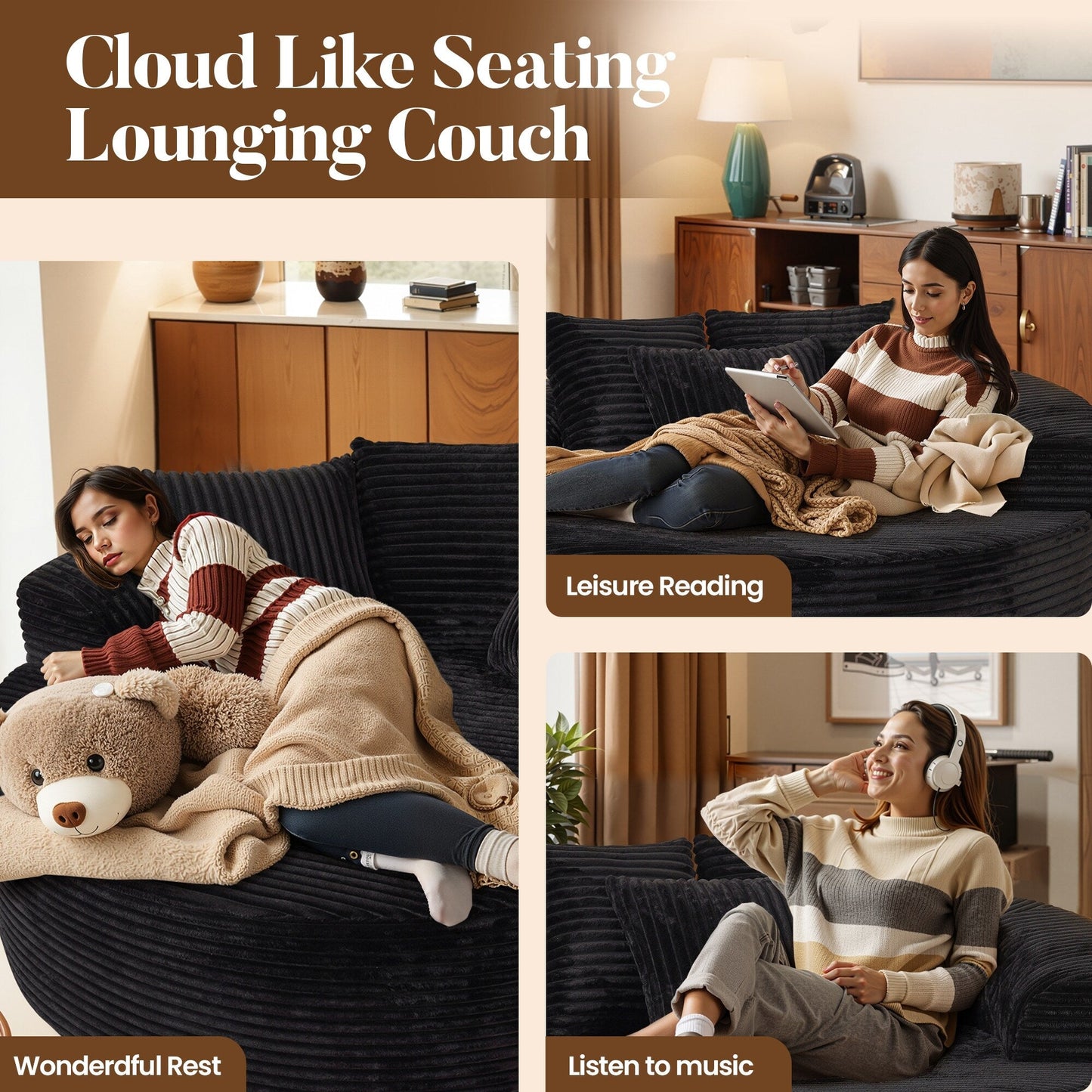 HOOOWOOO Modern Plush Fabric Floor Sofa Couch