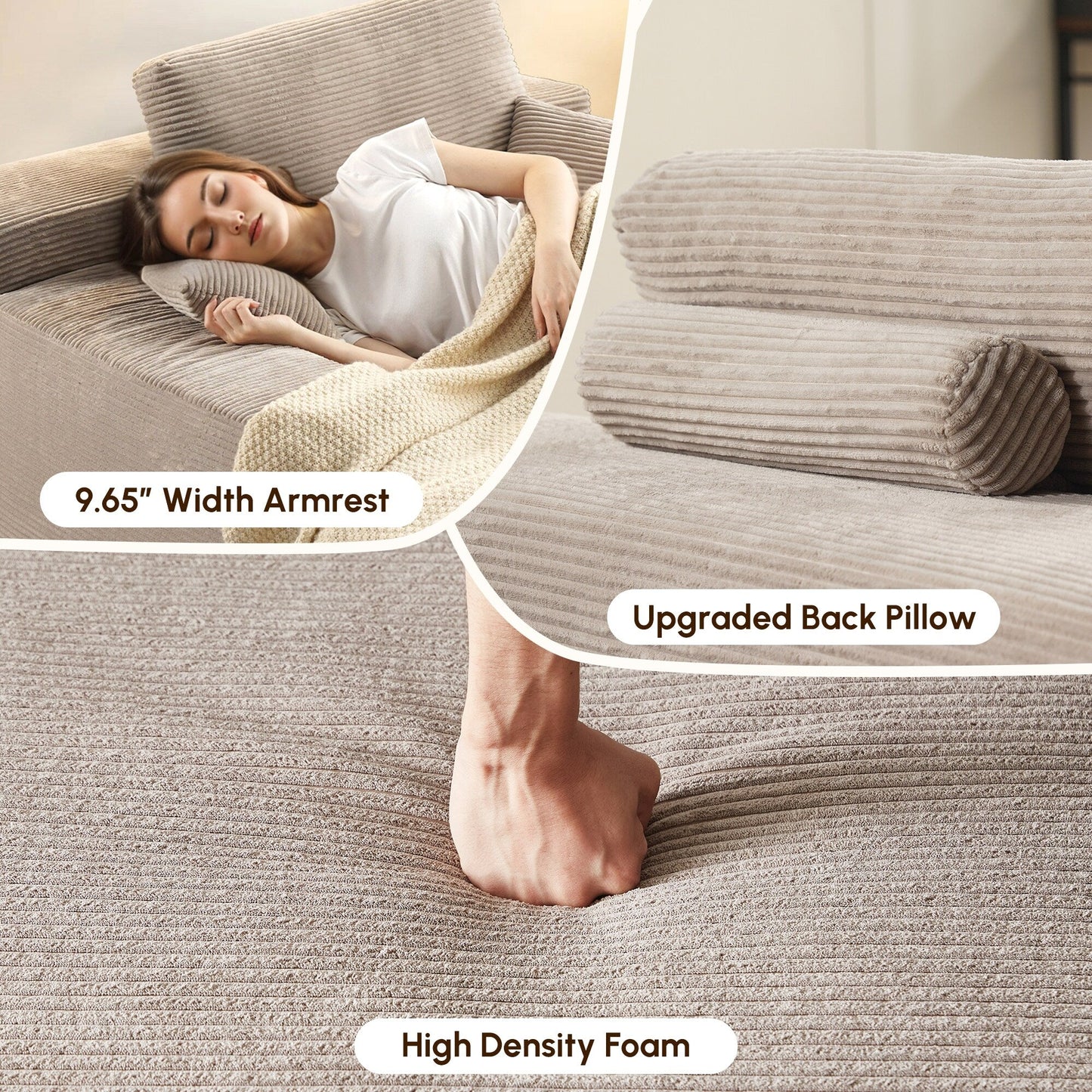 HOOOWOOO Modern Upgraded Fabric Sofa Chaise Lounge