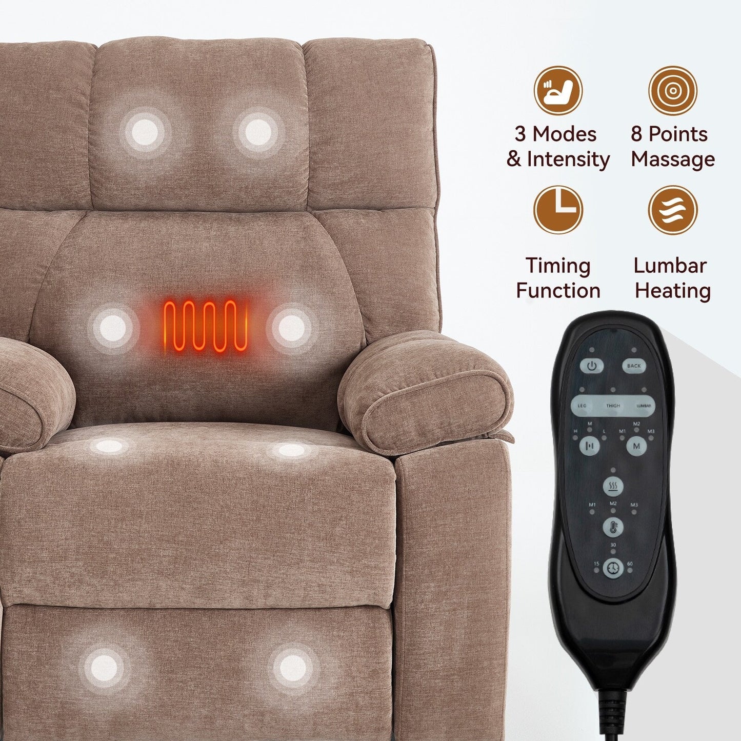 Heat Massage Dual Motor Infinite Position Large Electric Power Lift Recliners with Hidden Cup Holders,Power-Remote,Medium-firm