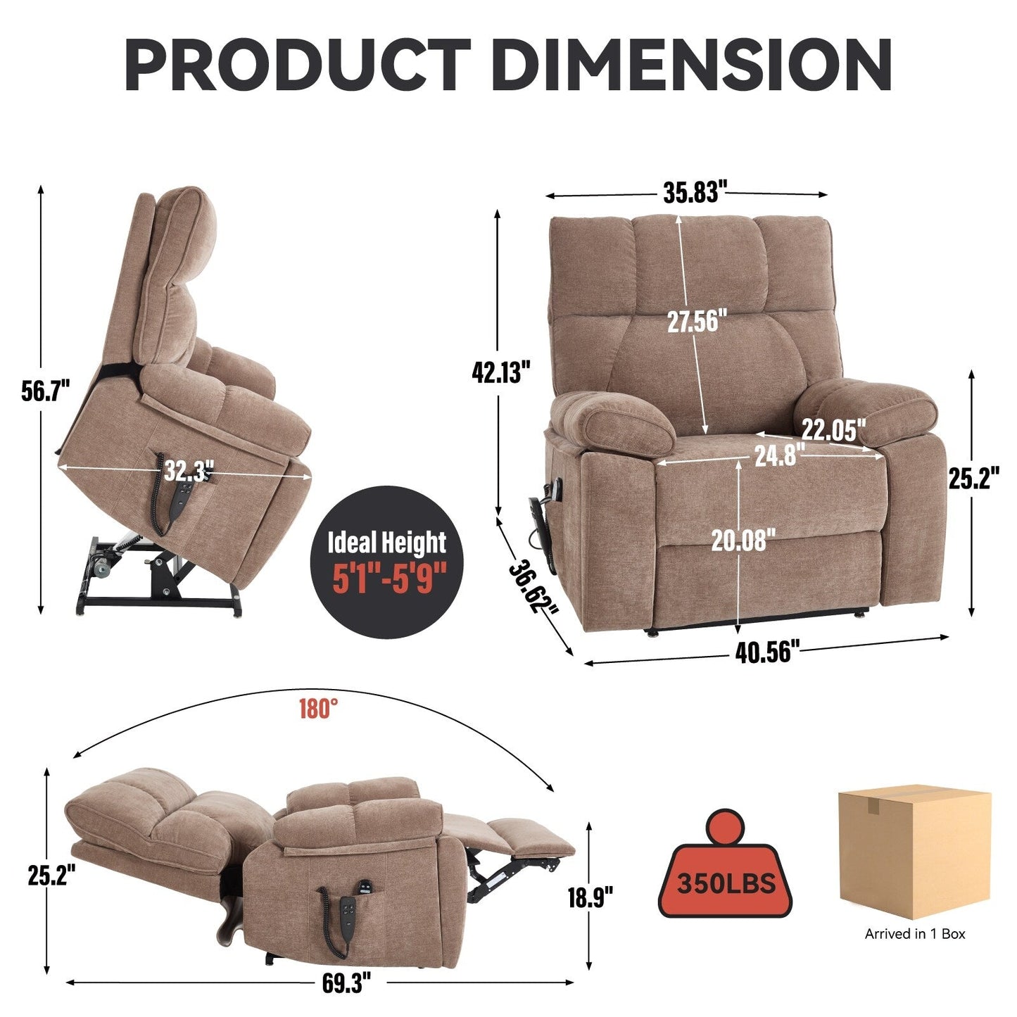 Heat Massage Dual Motor Infinite Position Large Electric Power Lift Recliners with Hidden Cup Holders,Power-Remote,Medium-firm