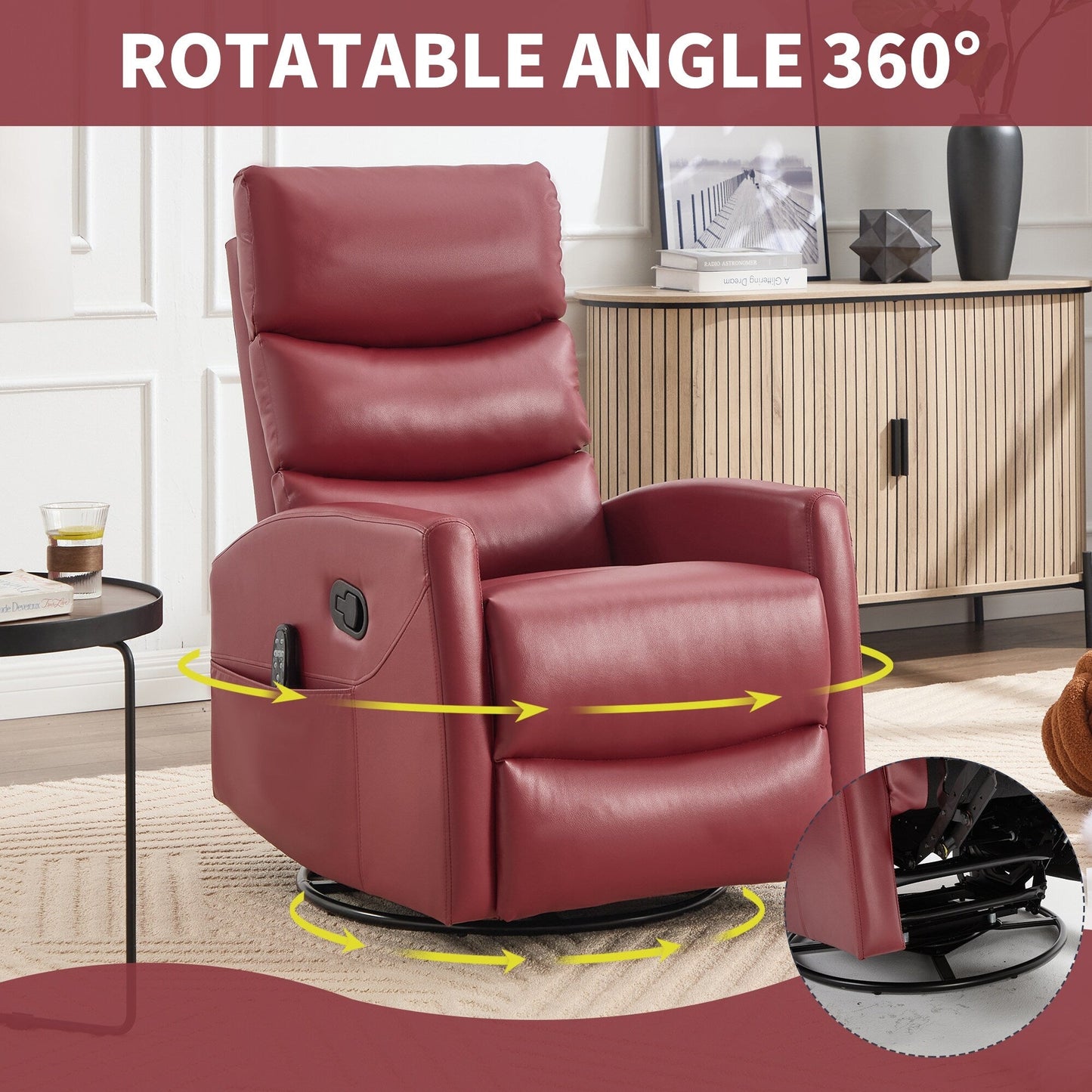 Heat Massage Manual Recliner Chair with Rocker and Swivel in Fabric for Living Room