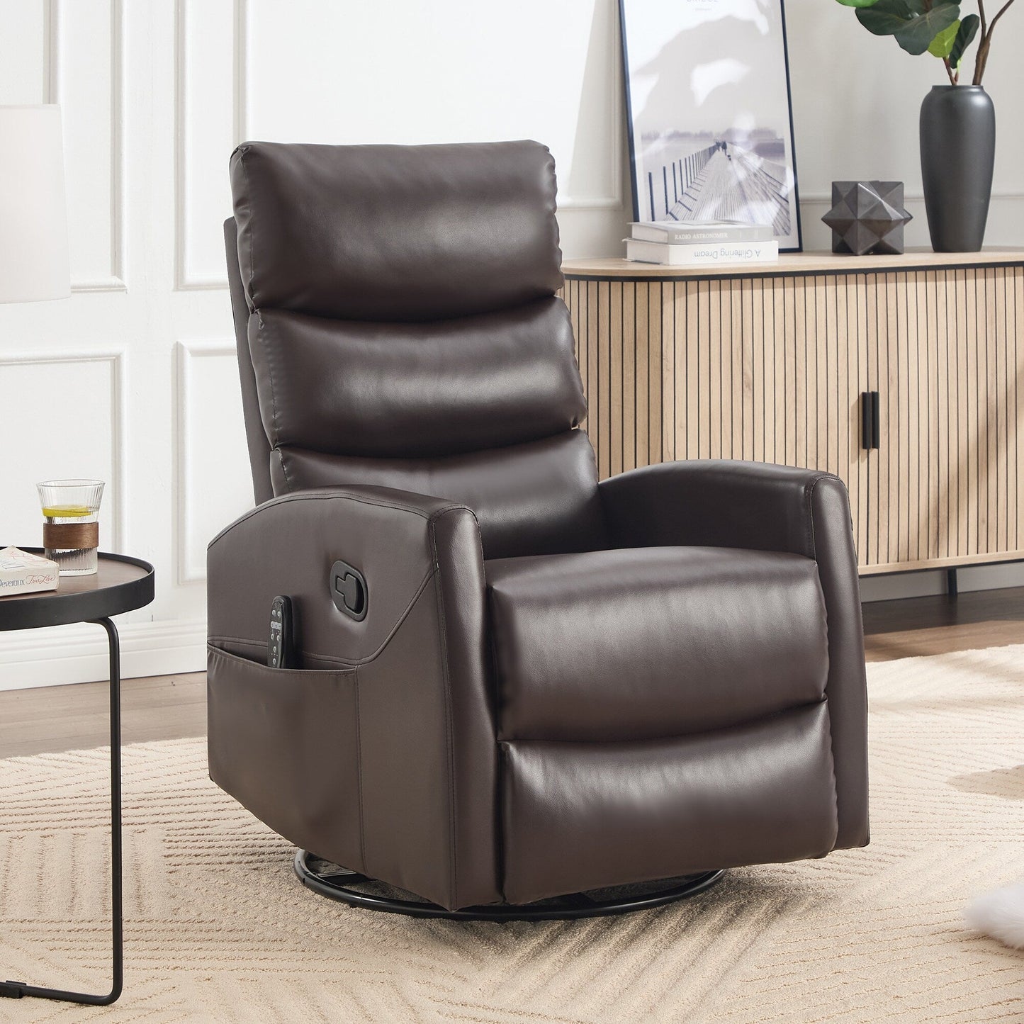 Heat Massage Manual Recliner Chair with Rocker and Swivel in Fabric for Living Room