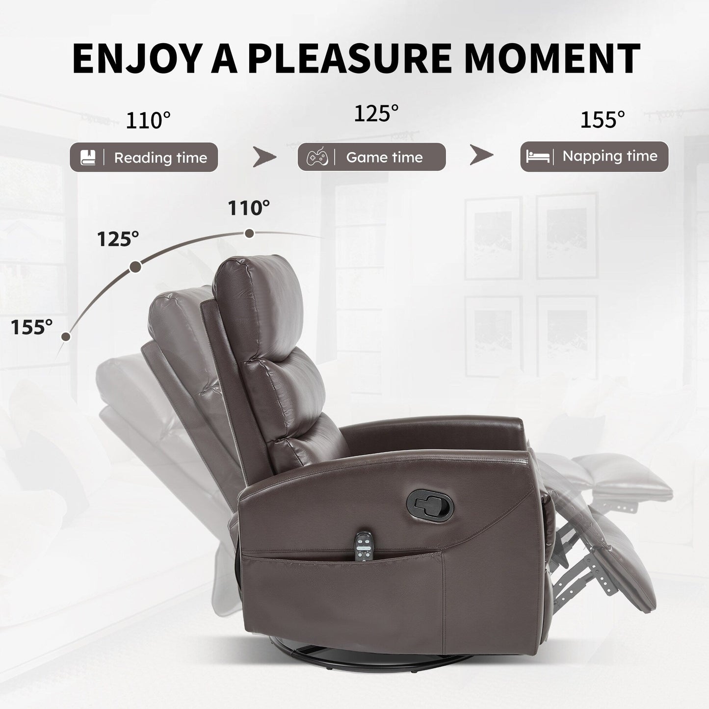 Heat Massage Manual Recliner Chair with Rocker and Swivel in Fabric for Living Room
