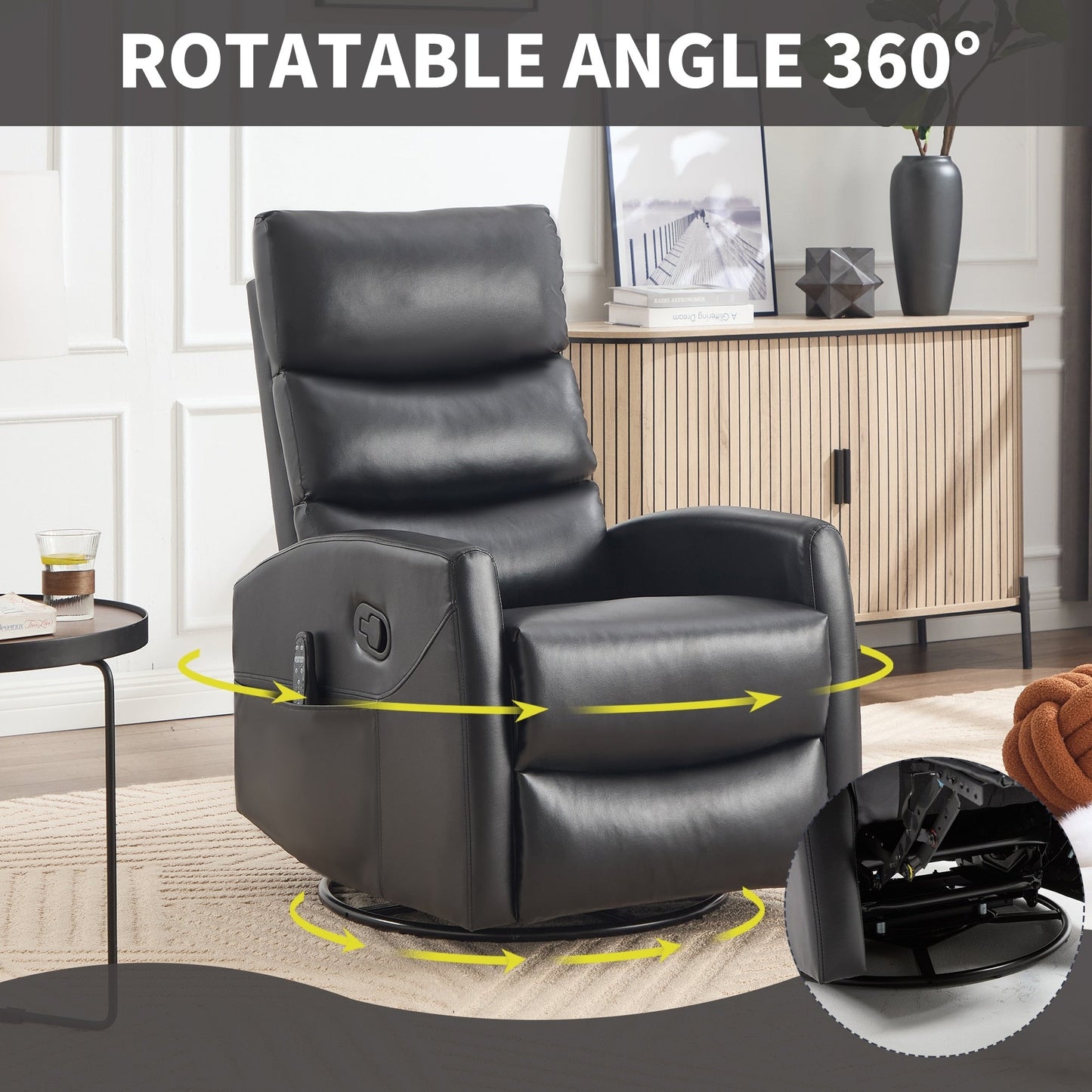 Heat Massage Manual Recliner Chair with Rocker and Swivel in Fabric for Living Room