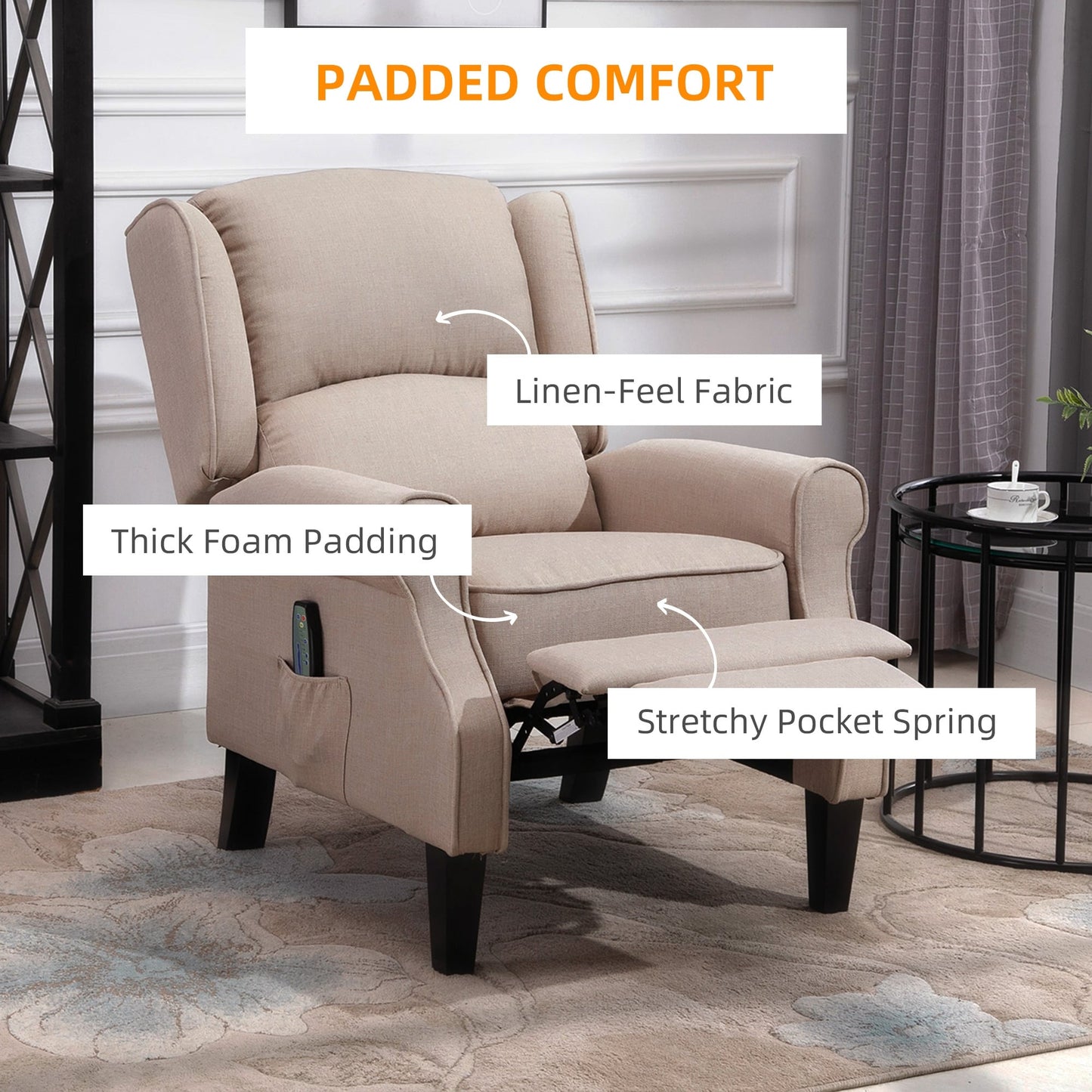 Heated Massage Recliner Chair with Lumbar Heating Remote Controller