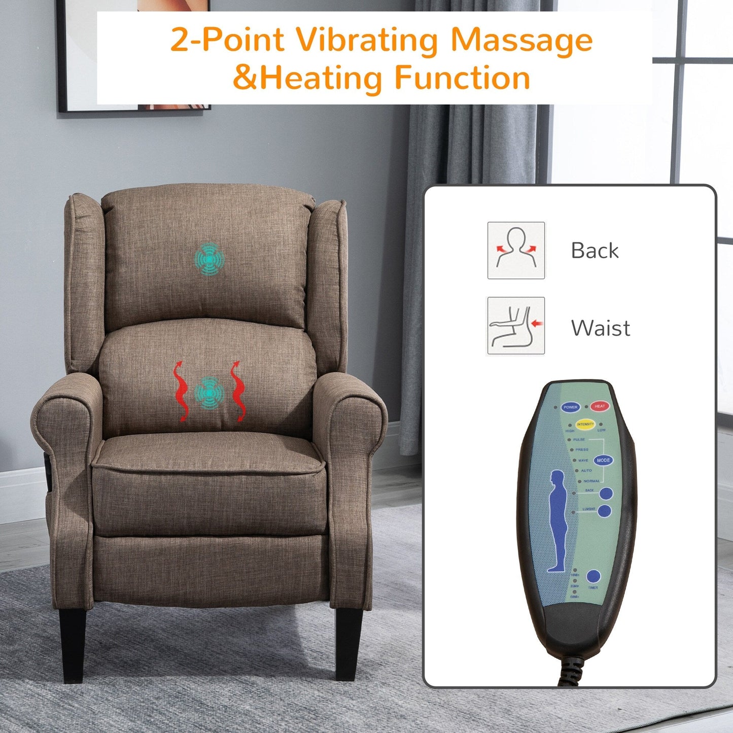 Heated Massage Recliner Chair with Lumbar Heating Remote Controller
